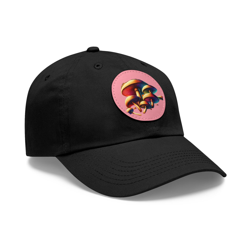 Mushroom Patch Dad Hat — Colorful Psychedelic Fungi Leather Patch Cap