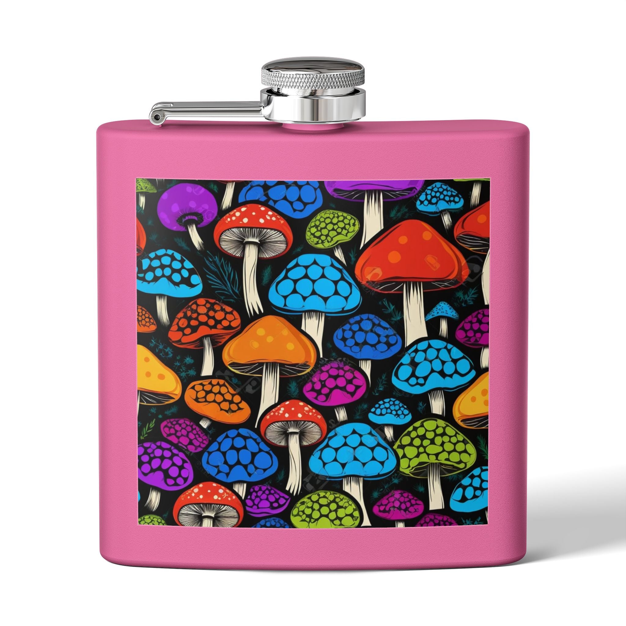 6oz Stainless Steel Flask — Colorful Psychedelic Mushroom Pattern