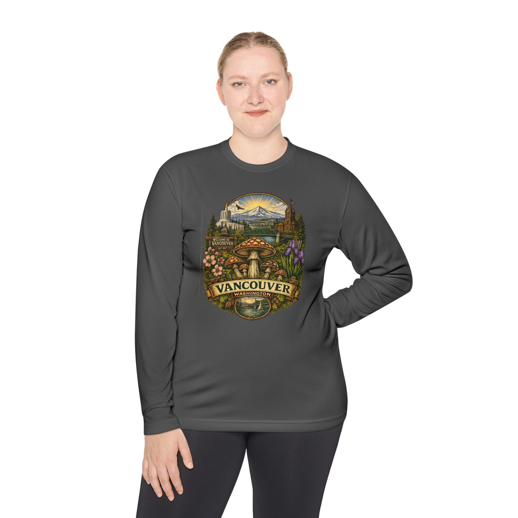 Vancouver Nature Long Sleeve Tee — Scenic Mountains & Mushroom Art