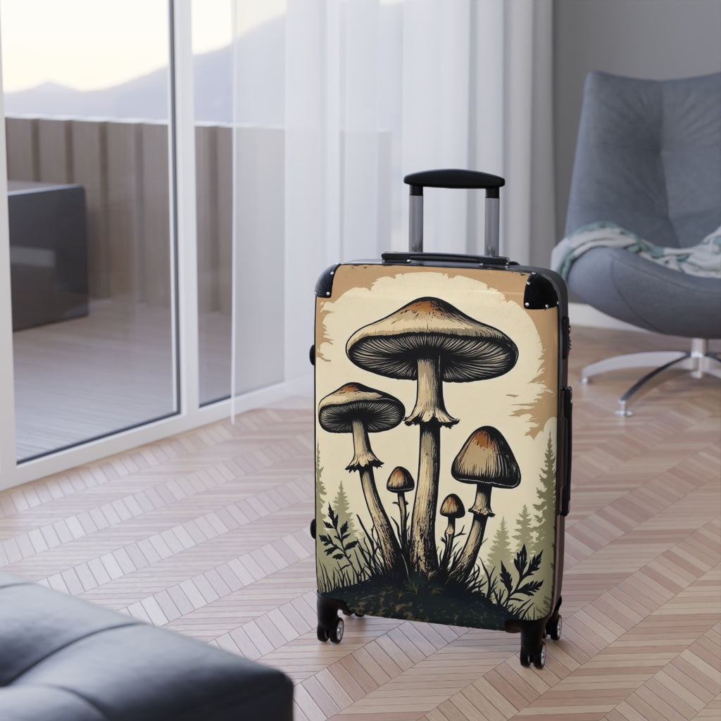 Mushroom Forest Suitcase Cover – Vintage Psychedelic Fungi Travel Luggage Skin