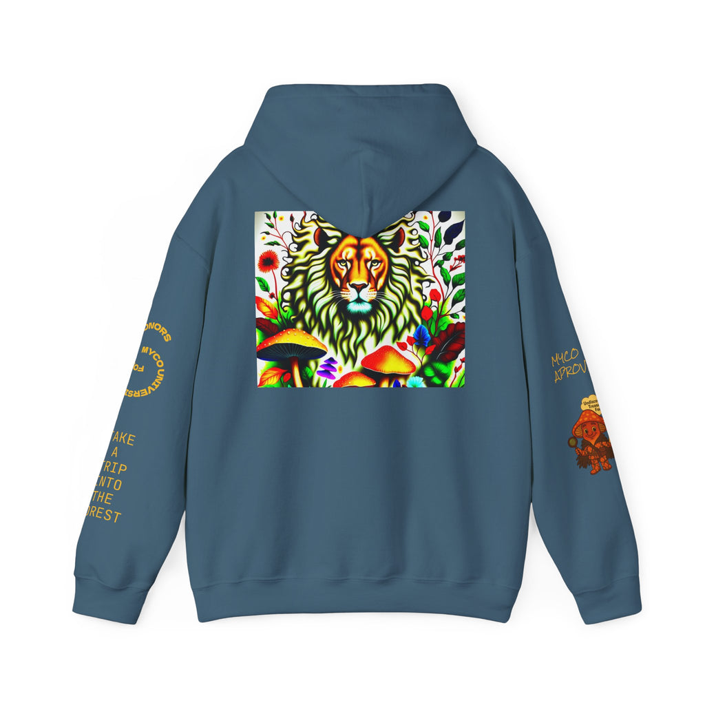 Myco University Lion & Mushroom Hoodie — Psychedelic Lion Graphic Pullover