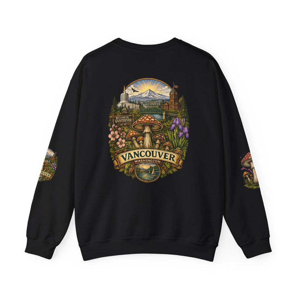 City:  Vancouver Crewneck Sweatshirt — Scenic Pacific Northwest Fungi Design