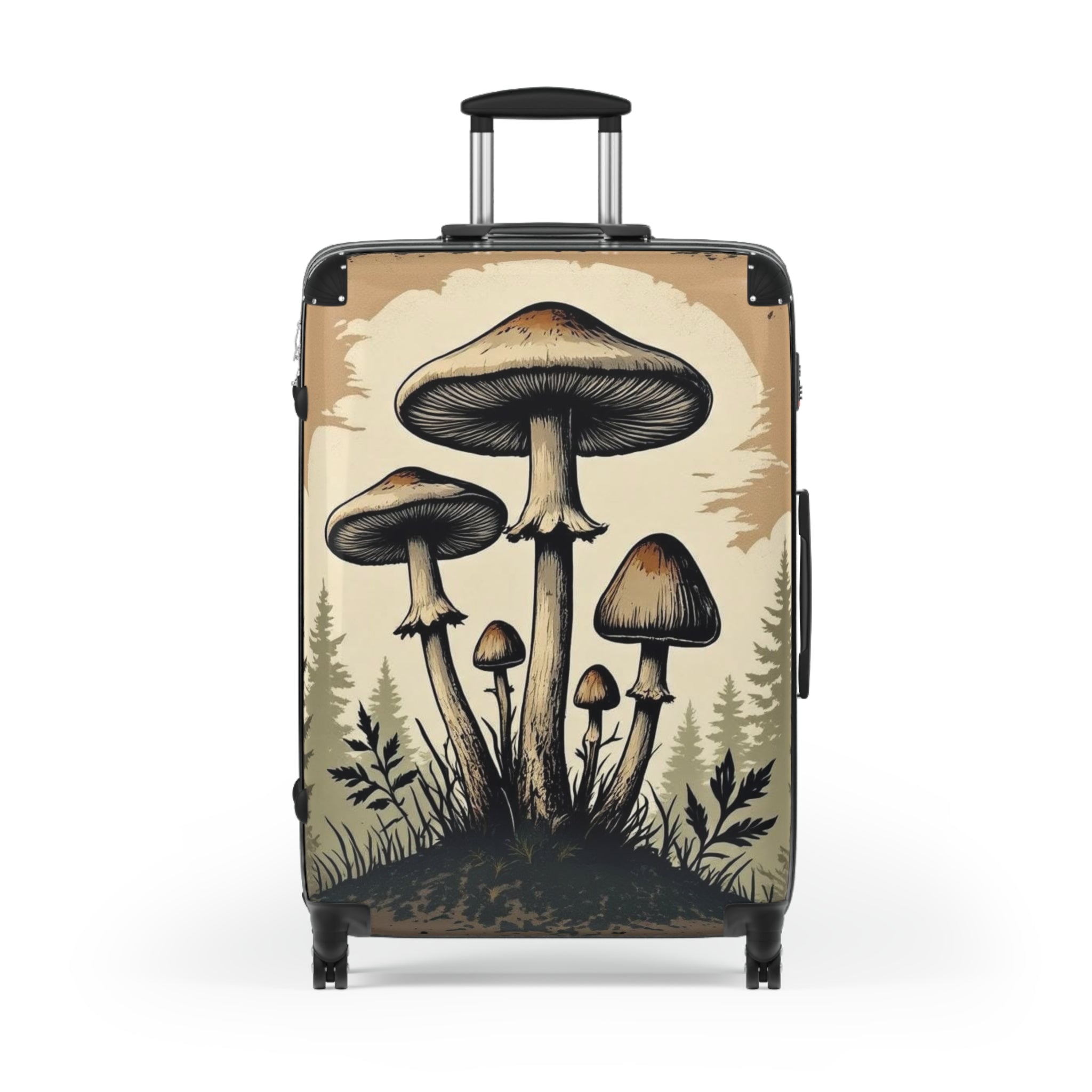 Mushroom Forest Suitcase Cover – Vintage Psychedelic Fungi Travel Luggage Skin
