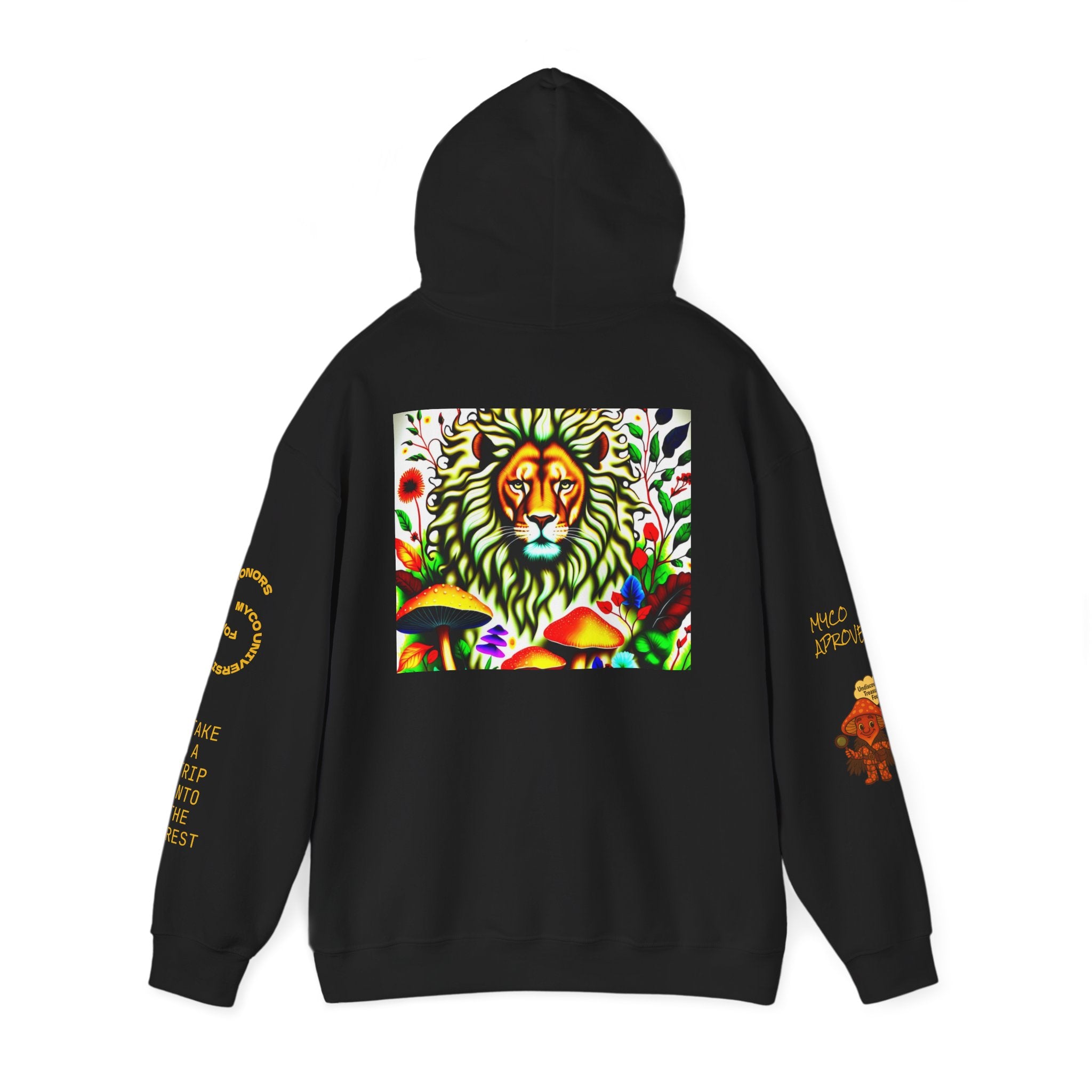 Myco University Lion & Mushroom Hoodie — Psychedelic Lion Graphic Pullover