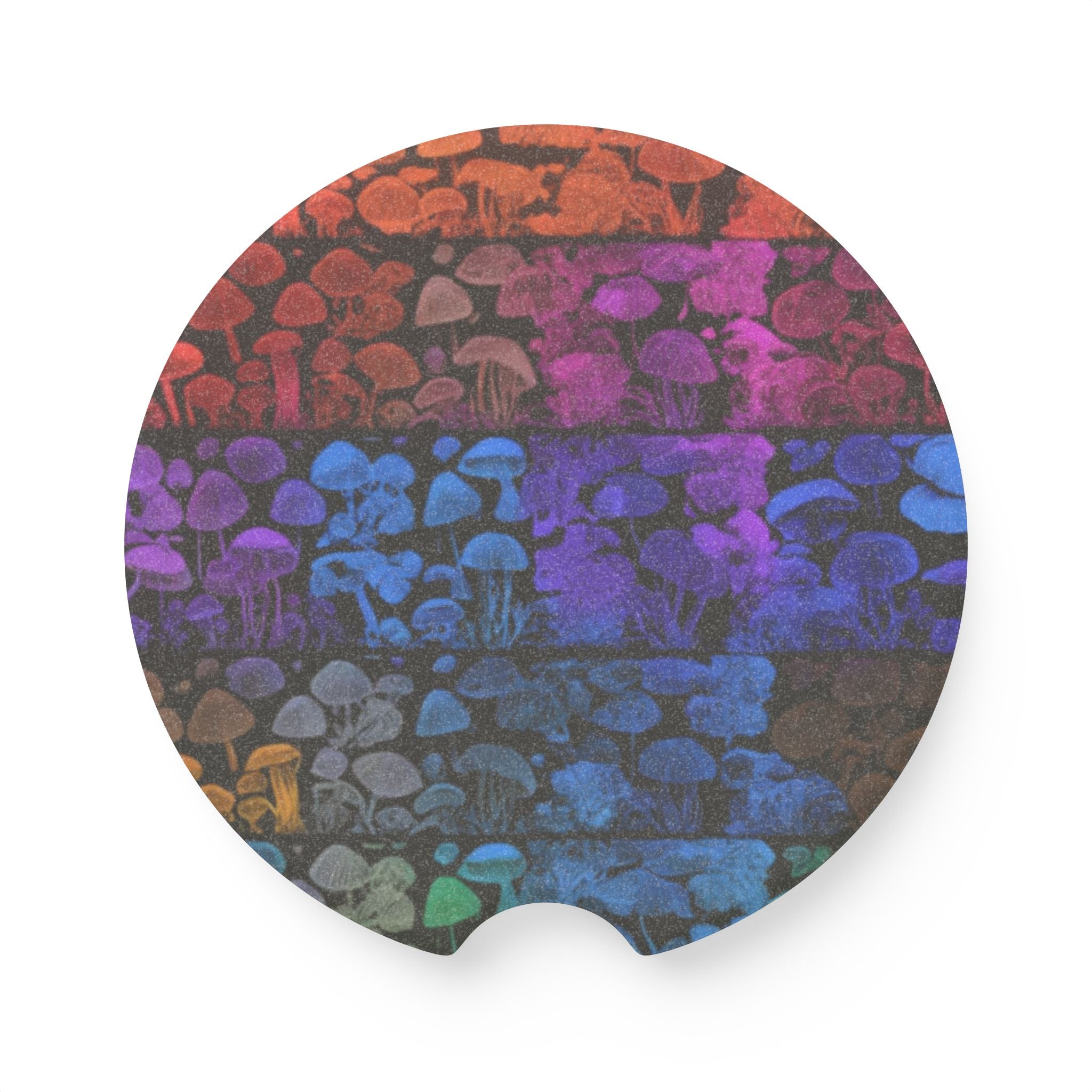 Rainbow Mushroom Soapstone Car Coaster — Colorful Stone Texture Drink Holder