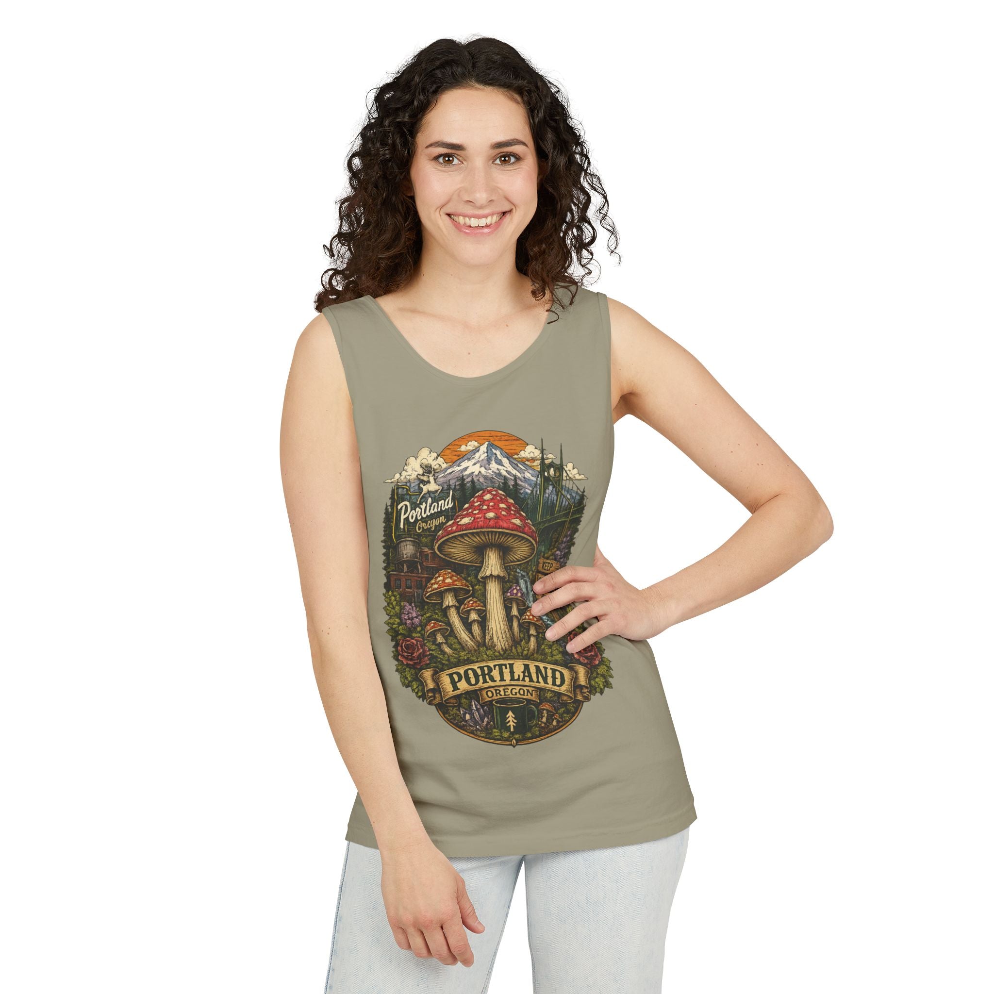 City: Portland Mushroom Tank Top — Vintage Forest Travel Graphic