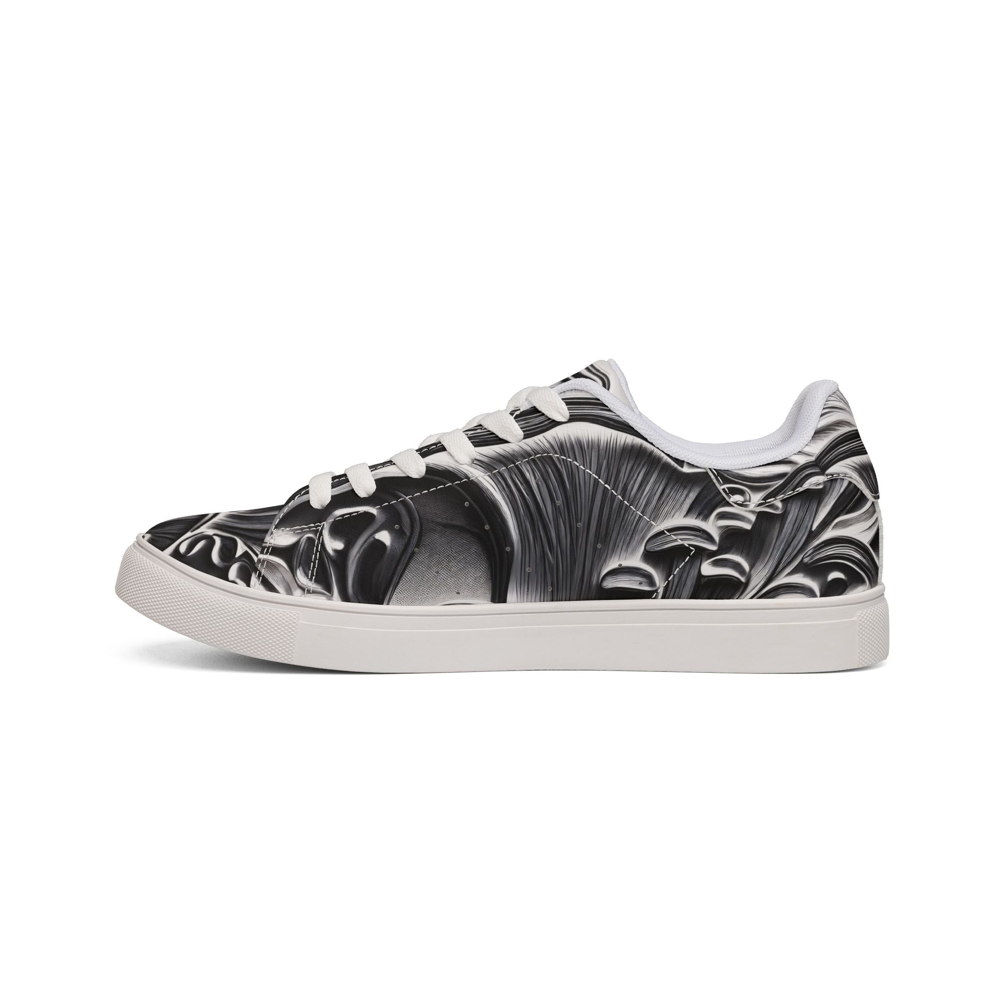 Men's Low-Top Leather Sneakers — Monochrome Abstract Swirl Design