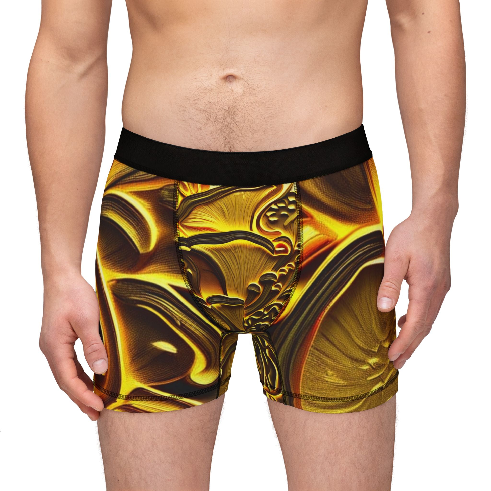Bóxers para hombre con espirales dorados abstractos - Estampado metálico lujoso en toda la prenda