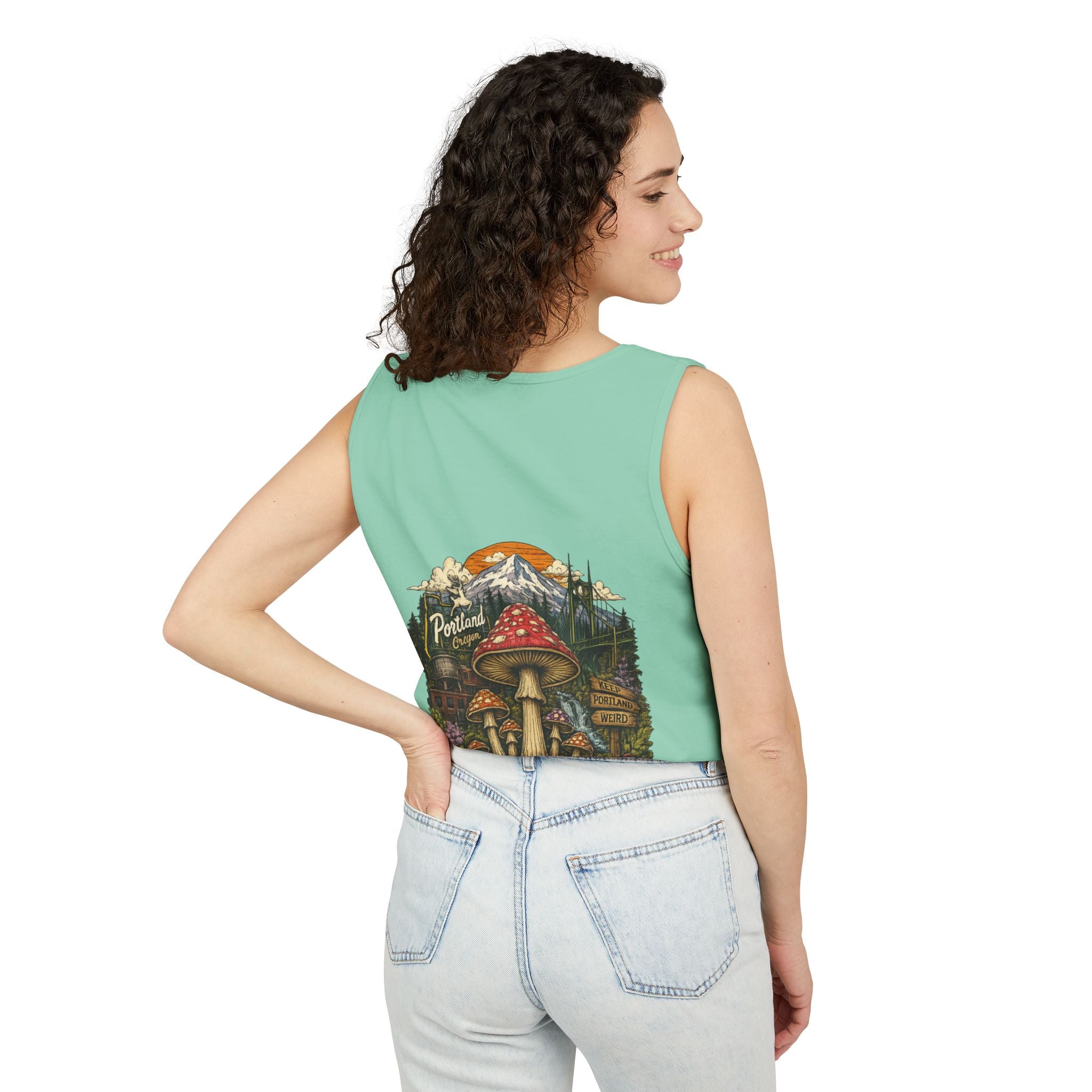 City: Portland Mushroom Graphic Tank Top — Colorful Psychedelic Fungi Design