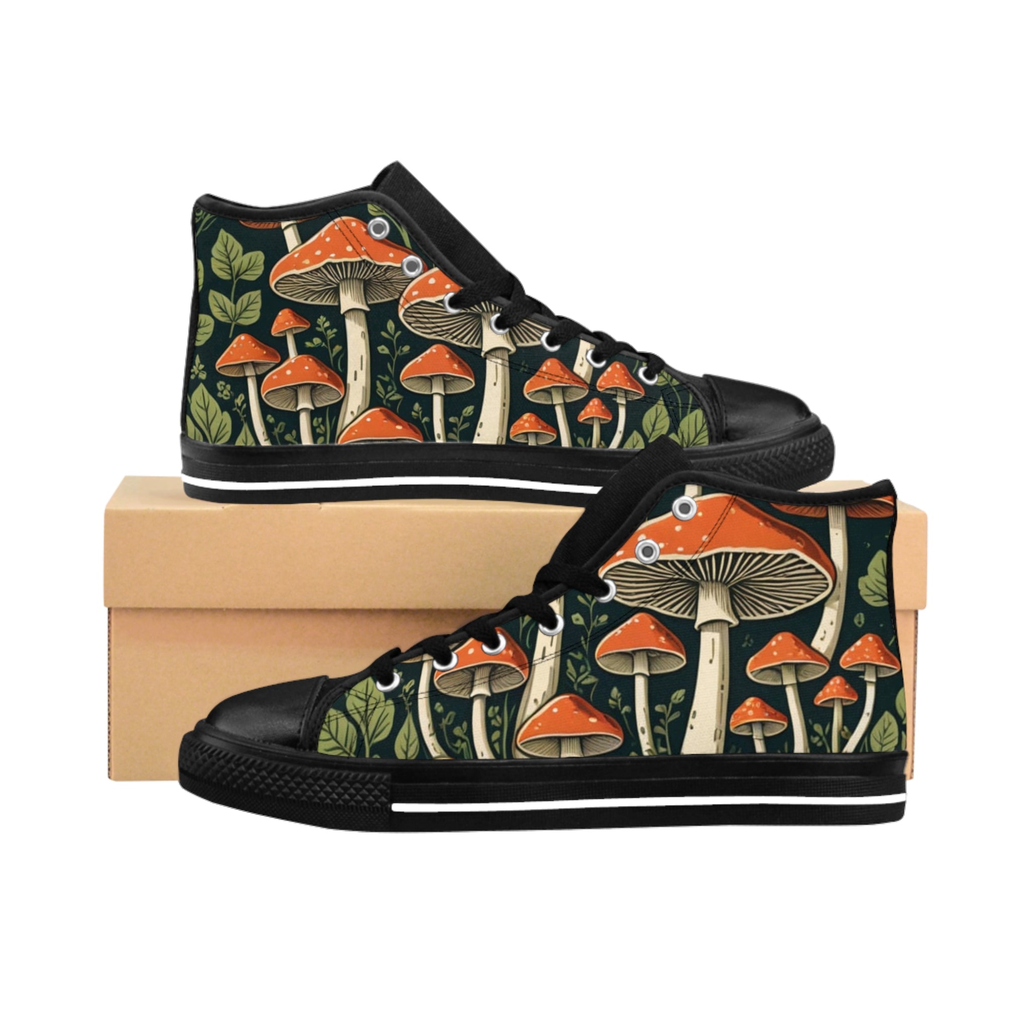 Mushroom Forest High-Top Sneakers — Vintage Toadstool Print