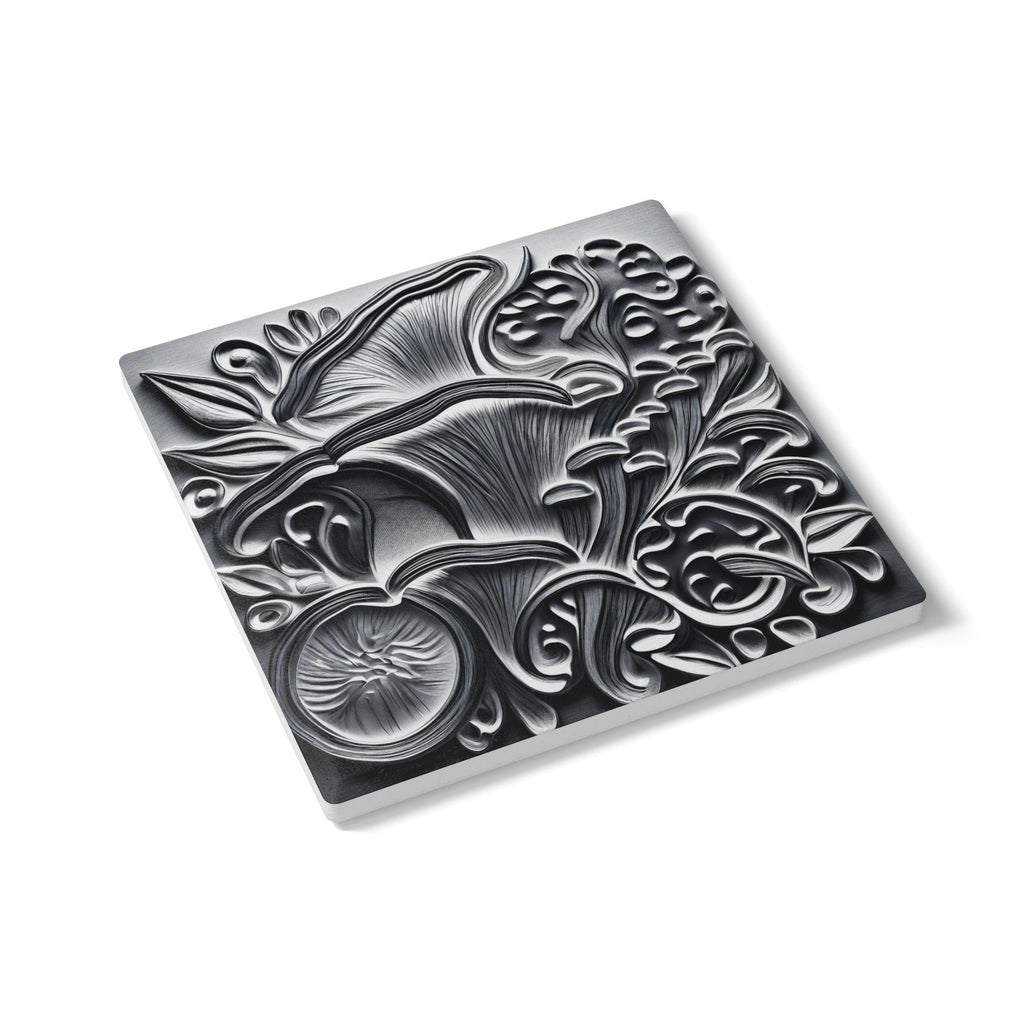 Ceramic Coaster: Black & Silver Floral Relief Design, Elegant Gothic Home Decor