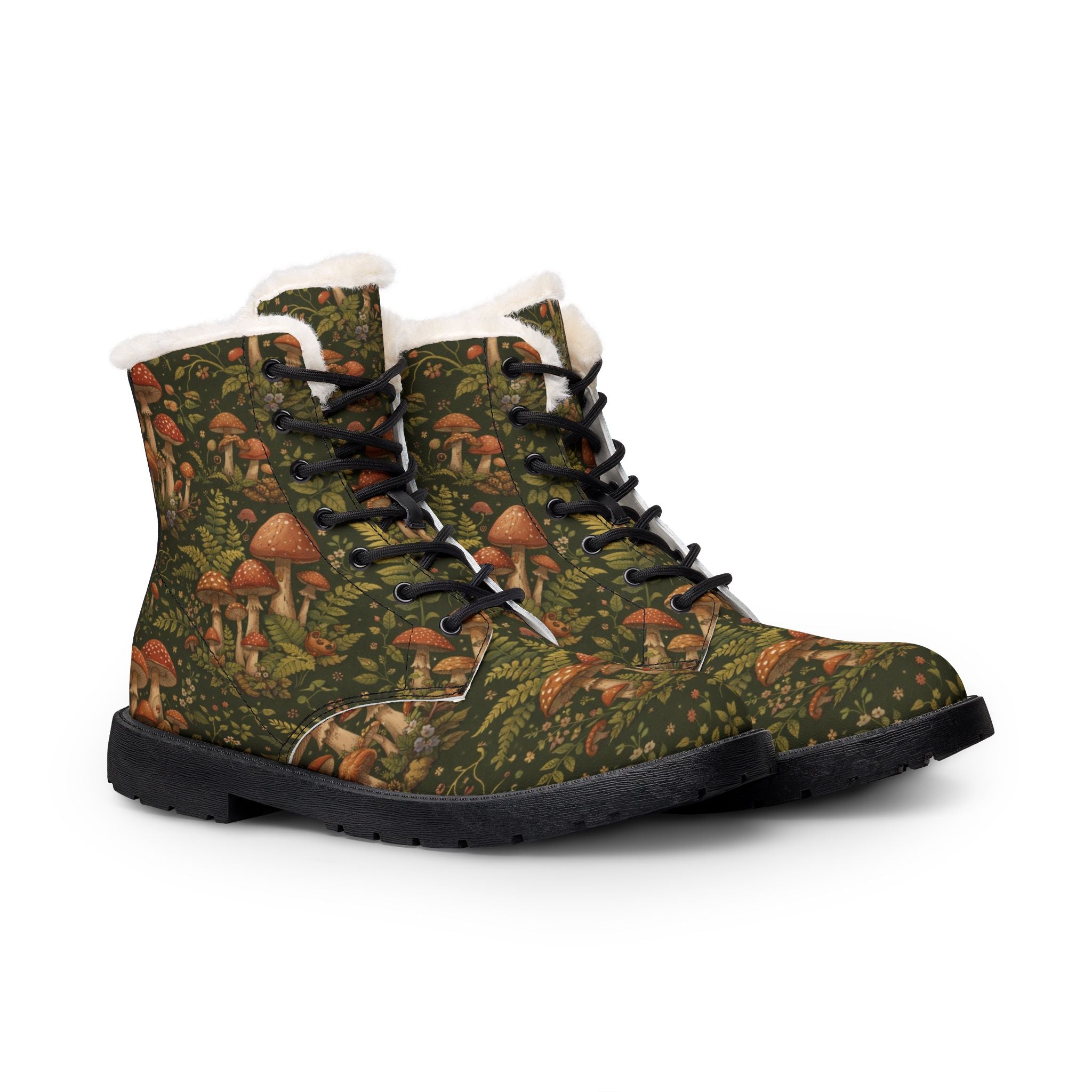 Mushroom Forest Fur-Lined Leather Boots — Men's Winter Hiking Boots