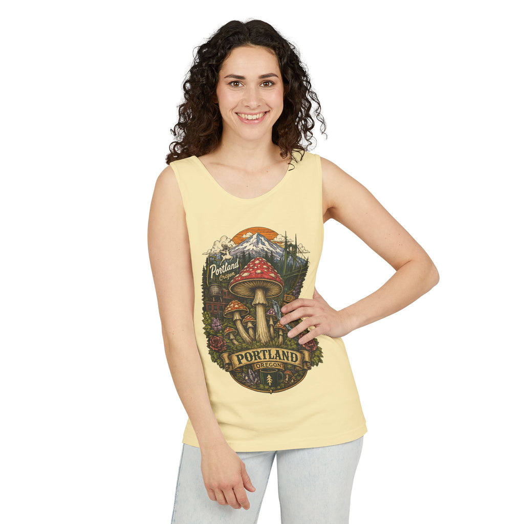 City: Portland Mushroom Tank Top — Vintage Forest Travel Graphic