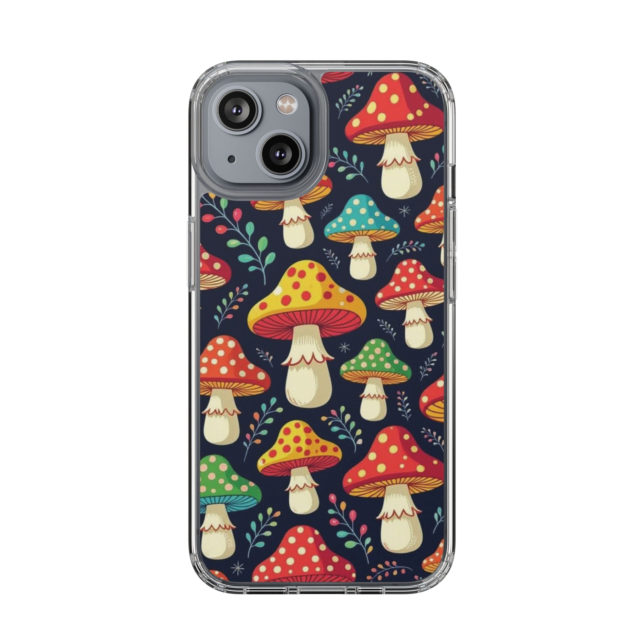 Phone Case: Mushroom Pattern Clear Phone Case — Colorful Toadstool Floral Design