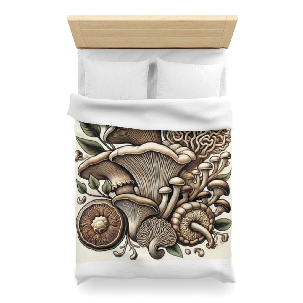 Mushroom Botanical Duvet Cover — Earthy Fungi Illustration Bedding