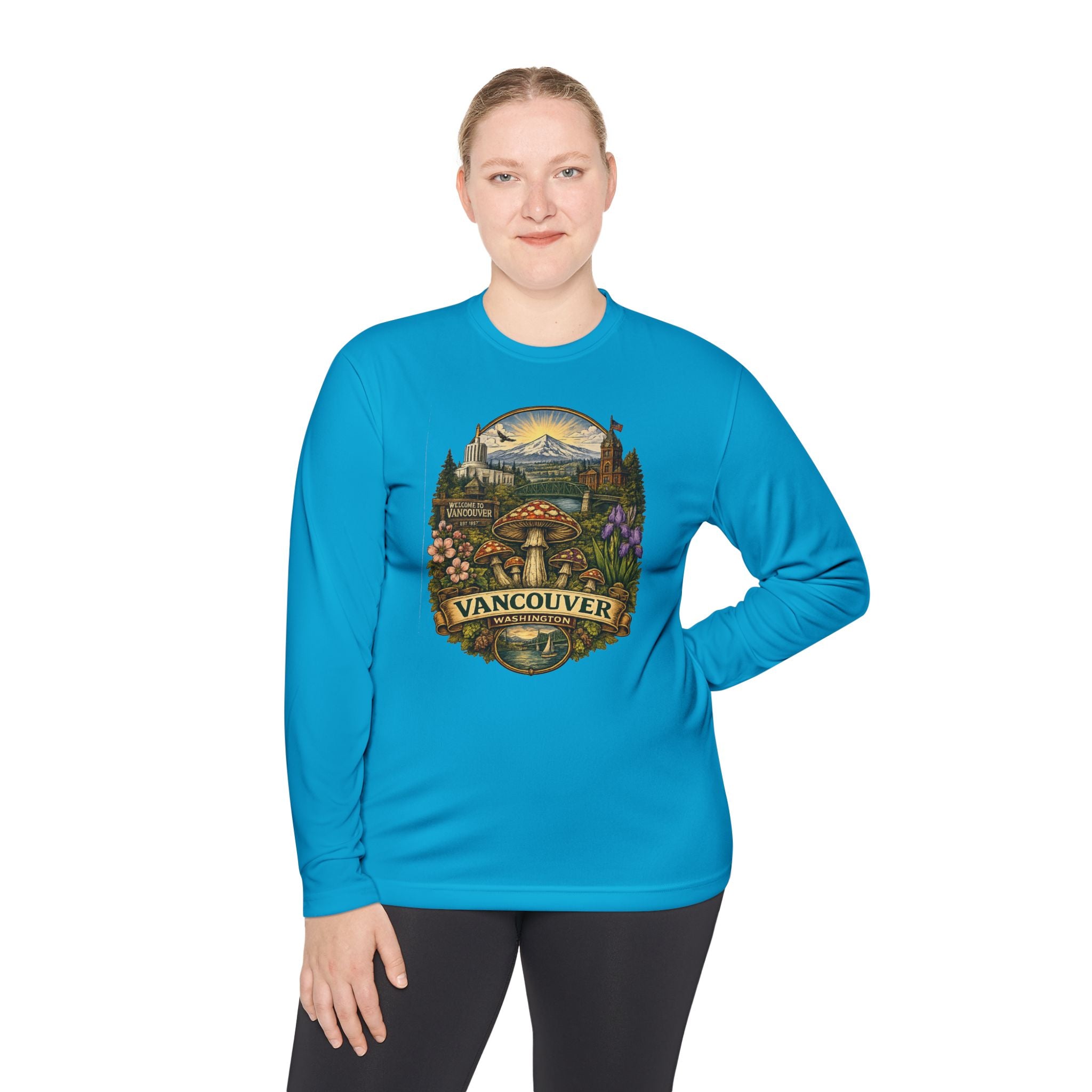 Vancouver Nature Long Sleeve Tee — Scenic Mountains & Mushroom Art