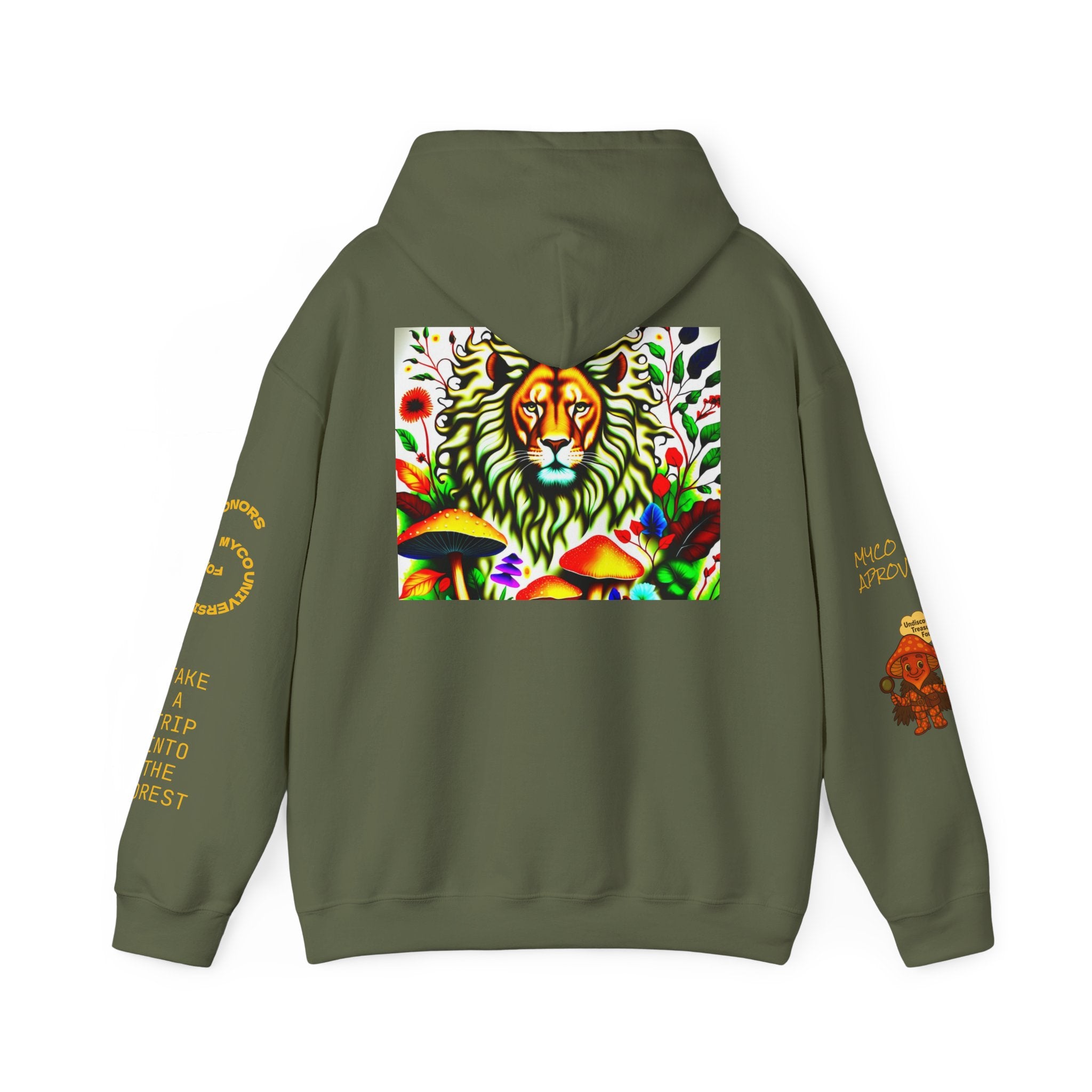 Myco University Lion & Mushroom Hoodie — Psychedelic Lion Graphic Pullover