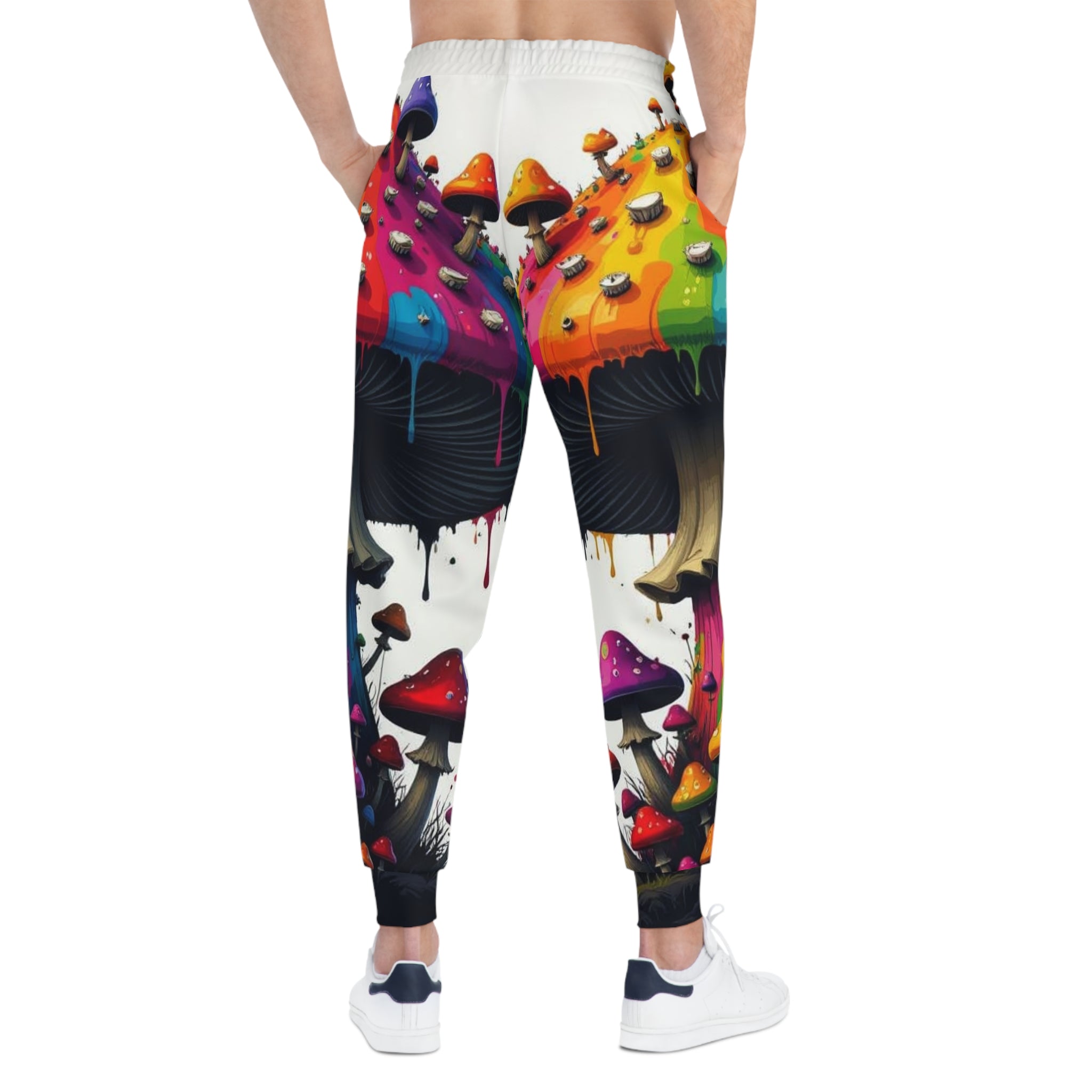 Psychedelic Rainbow Mushroom Athletic Joggers — All-Over Print Streetwear