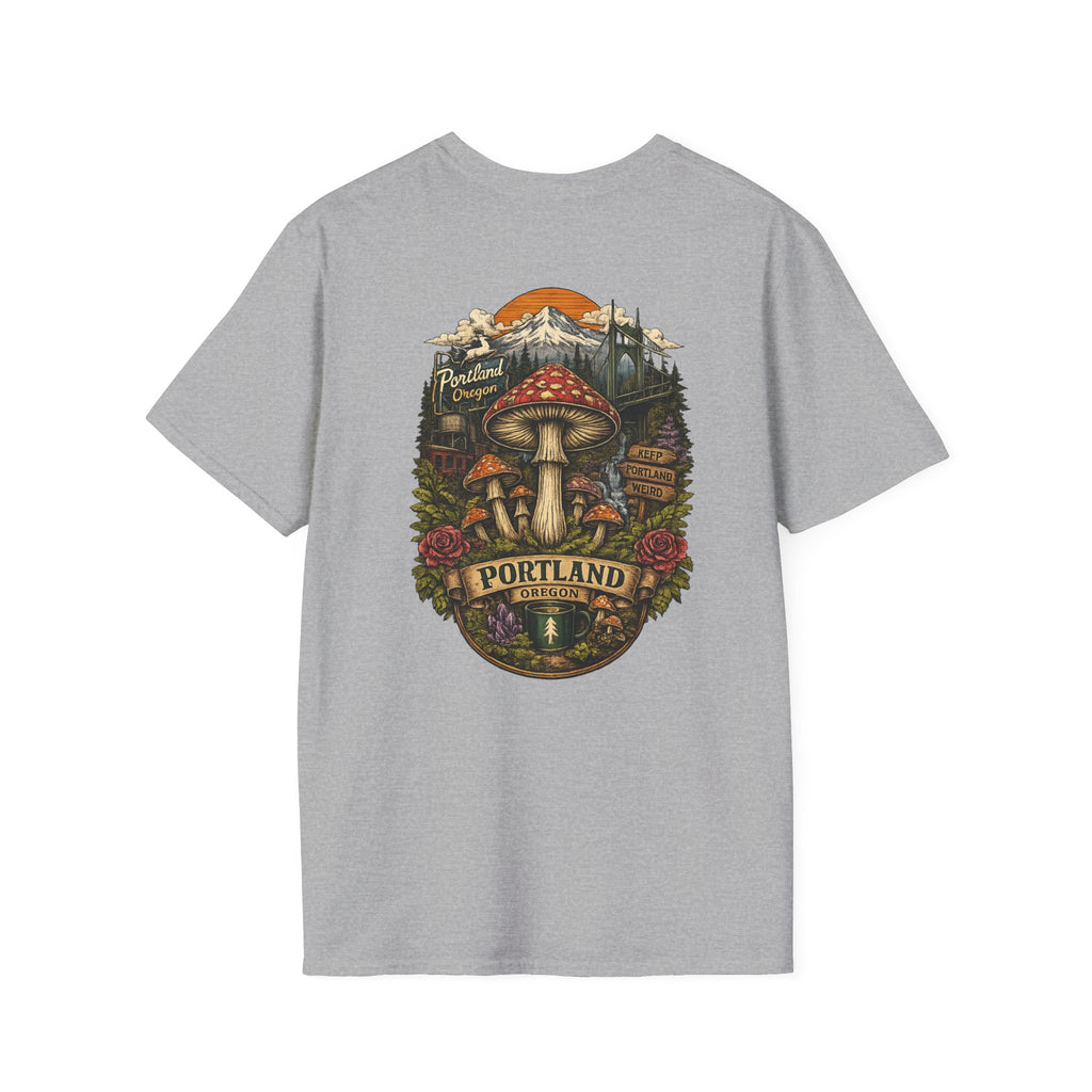 City: Portland Mushroom Magic T-Shirt — Vintage Red Toadstool Illustration