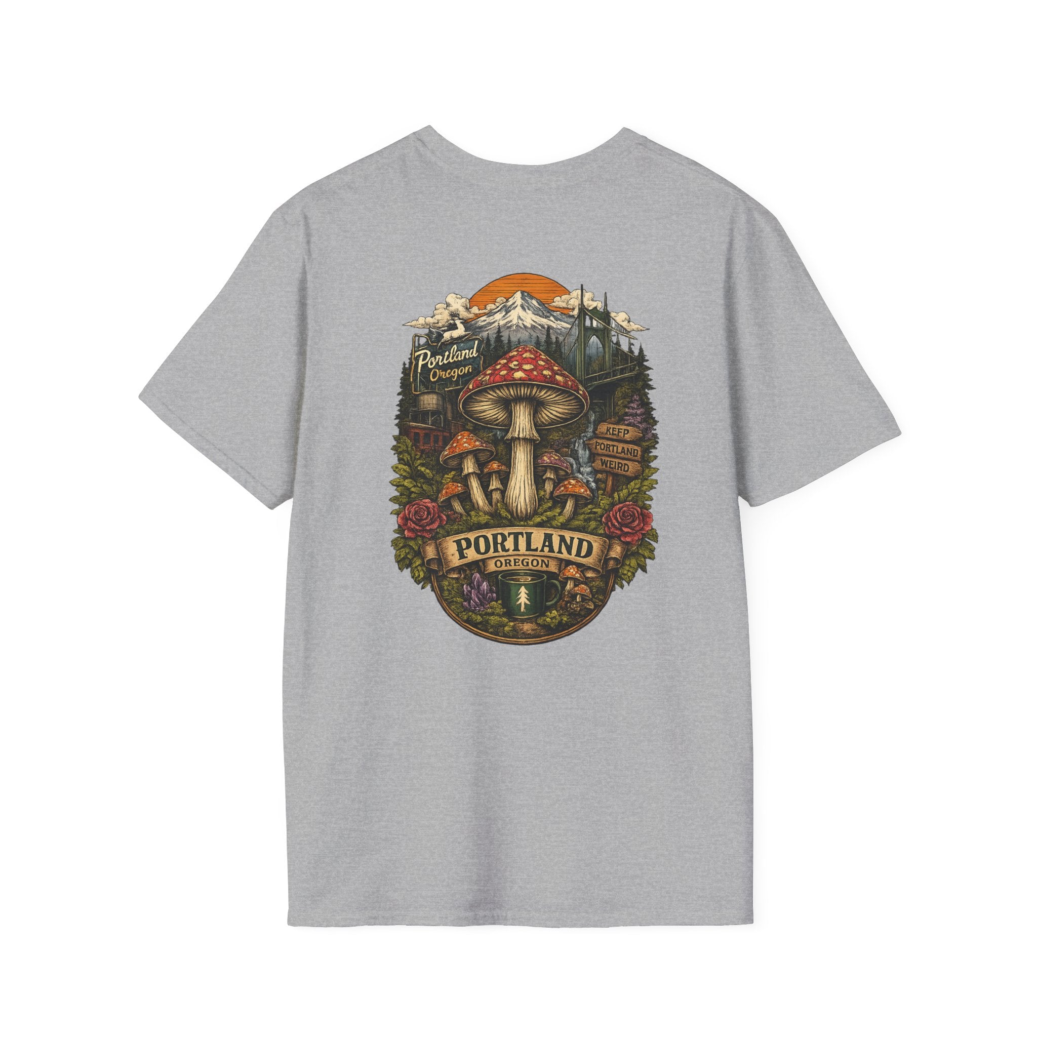 City: Portland Mushroom Magic T-Shirt — Vintage Red Toadstool Illustration