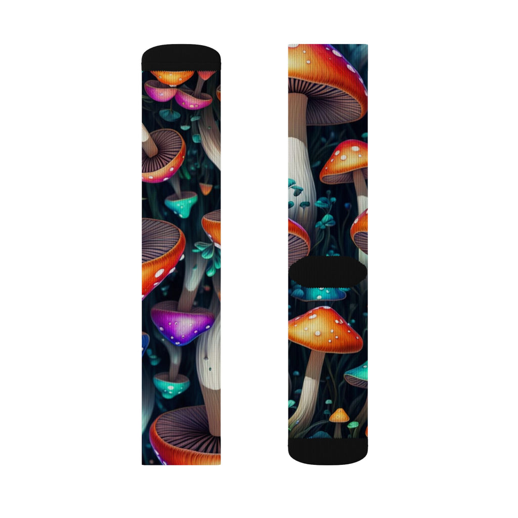 Socks: Psychedelic Mushroom Sublimation Socks — Colorful Fantasy Crew Socks