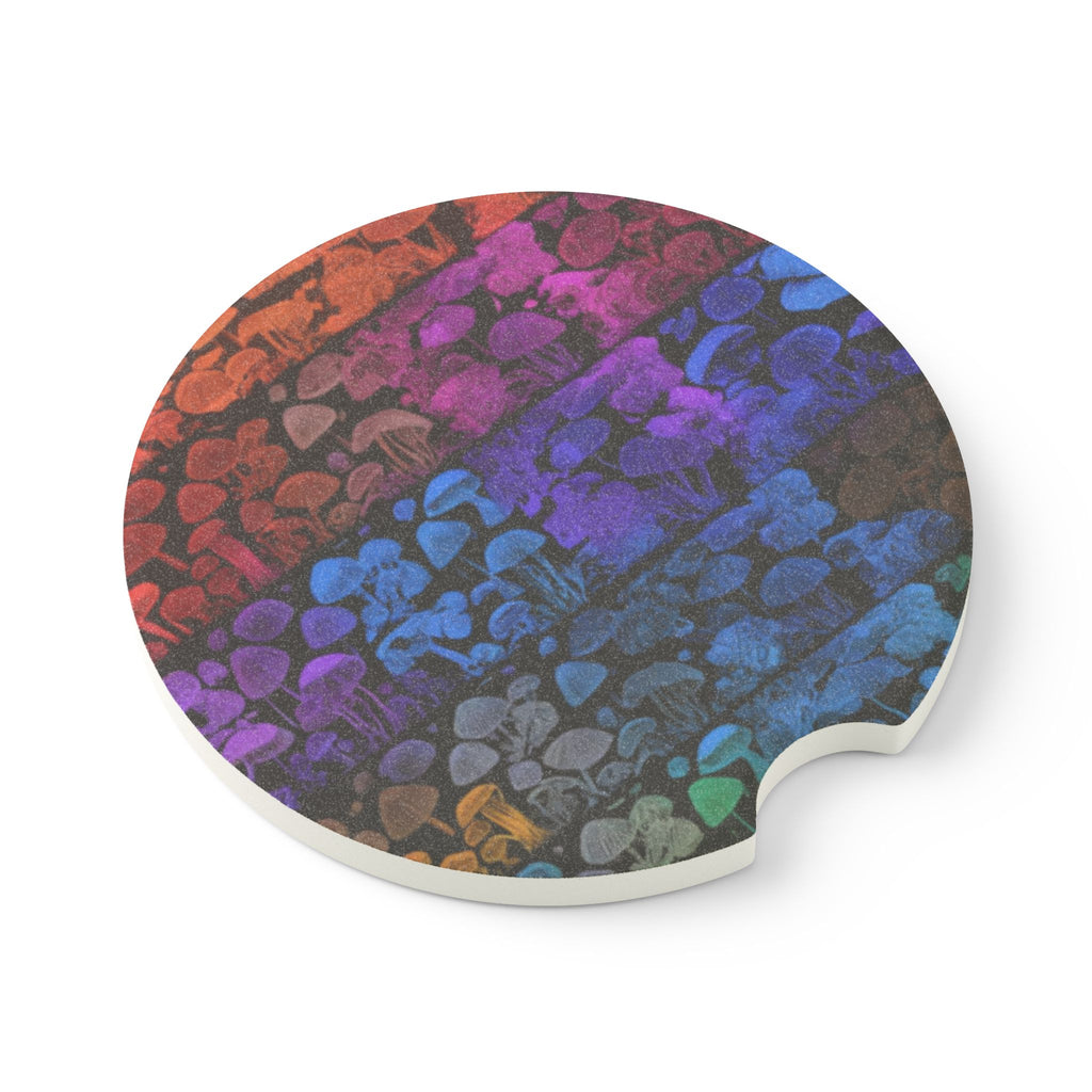 Rainbow Mushroom Soapstone Car Coaster — Colorful Stone Texture Drink Holder