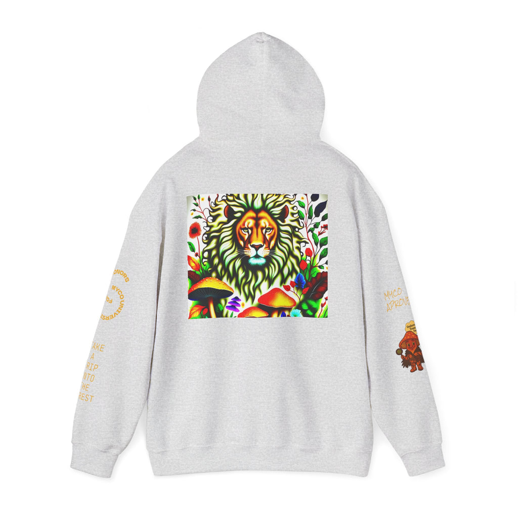 Myco University Lion & Mushroom Hoodie — Psychedelic Lion Graphic Pullover