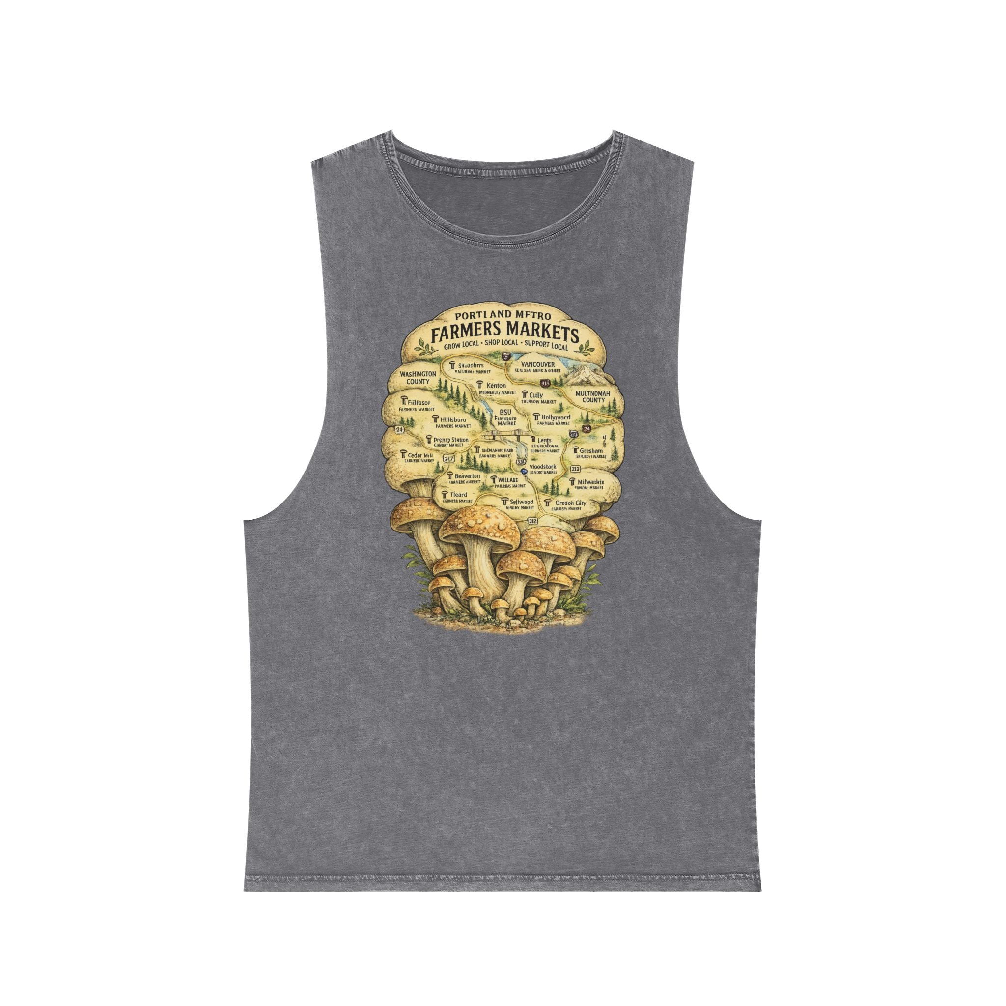 Portland Mushroom Festival Tank — Farmers Markets Map Stonewash Tank
