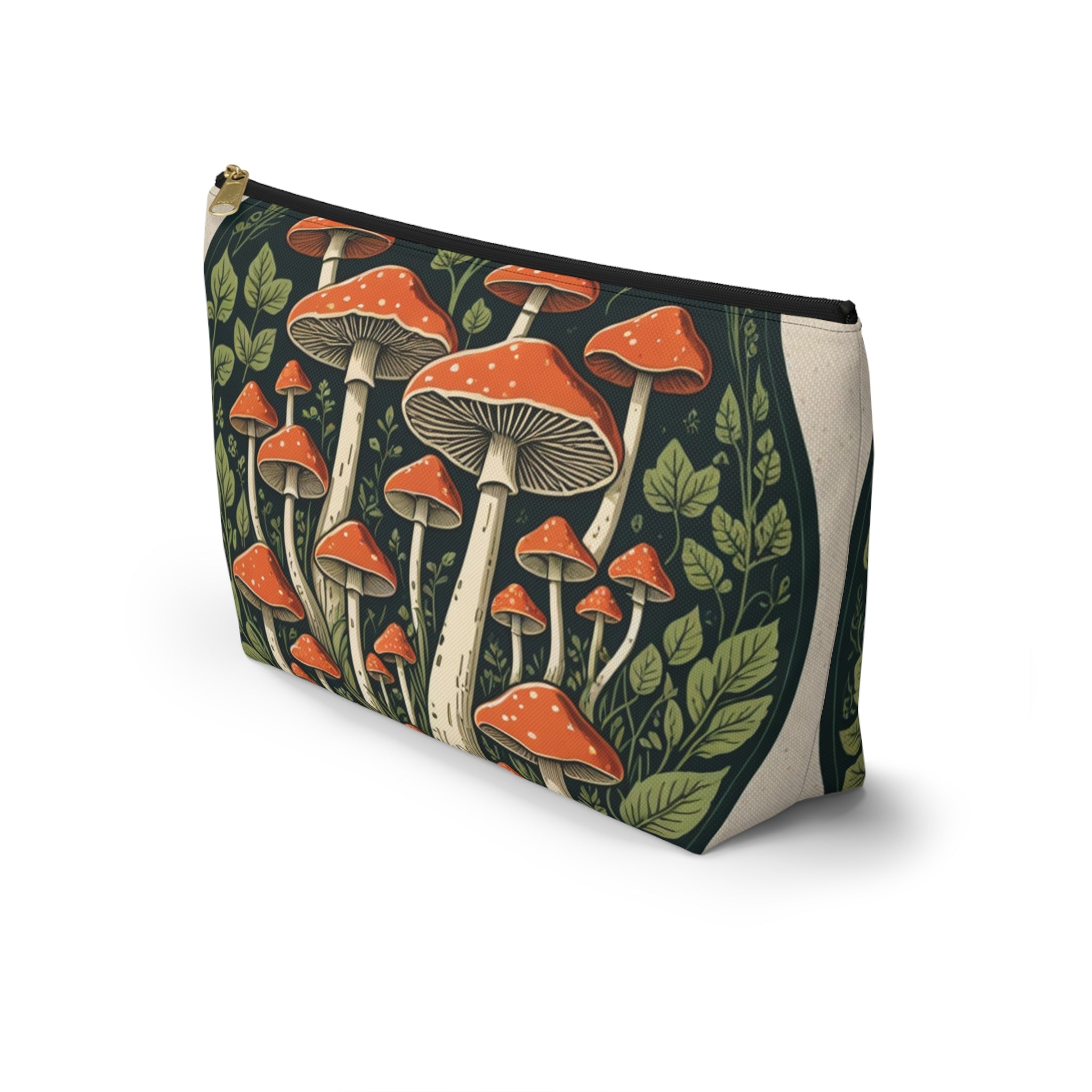 Mushroom Forest Accessory Pouch — Botanical Zip Makeup Bag