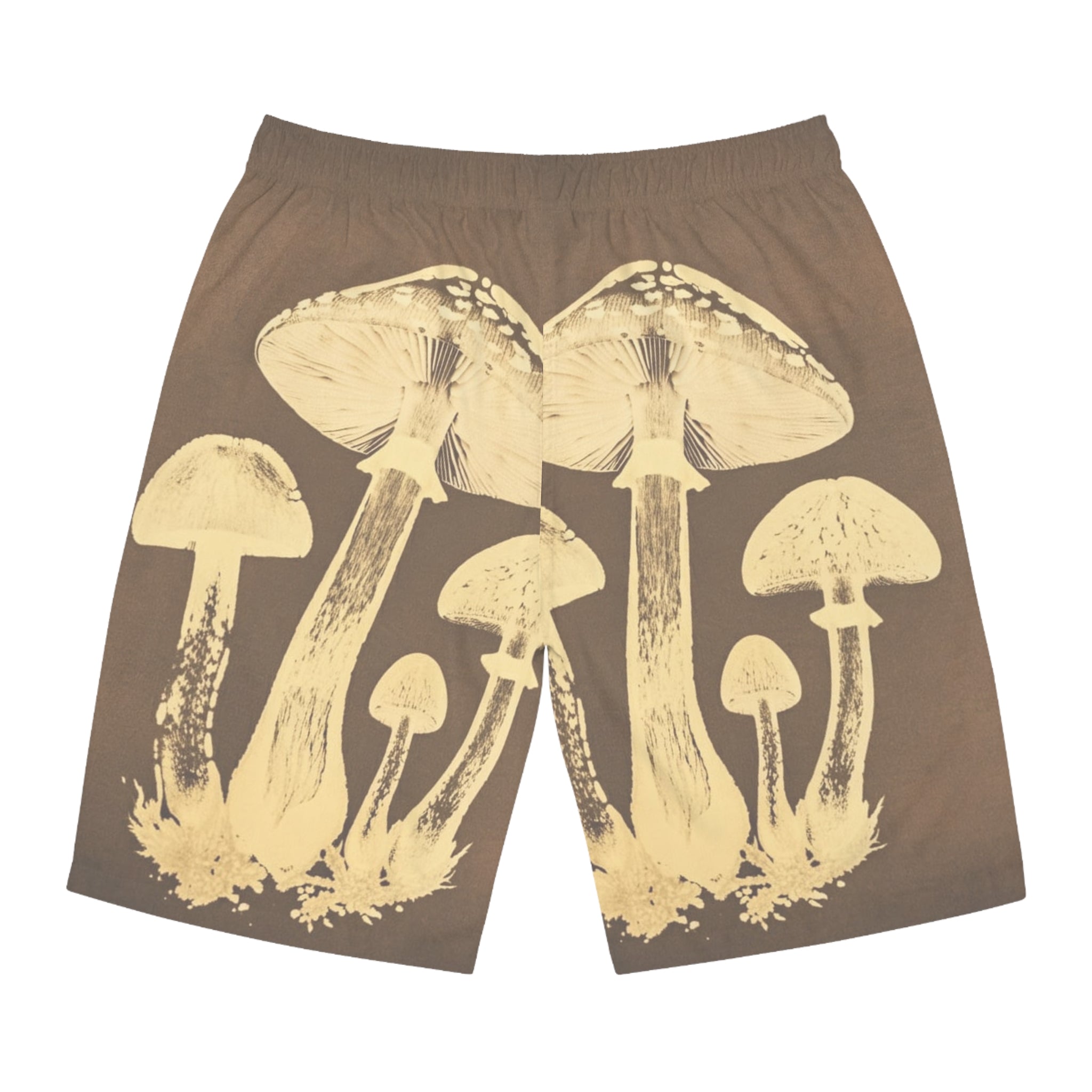 Mushroom Print Board Shorts — Vintage Botanical Surf Trunks