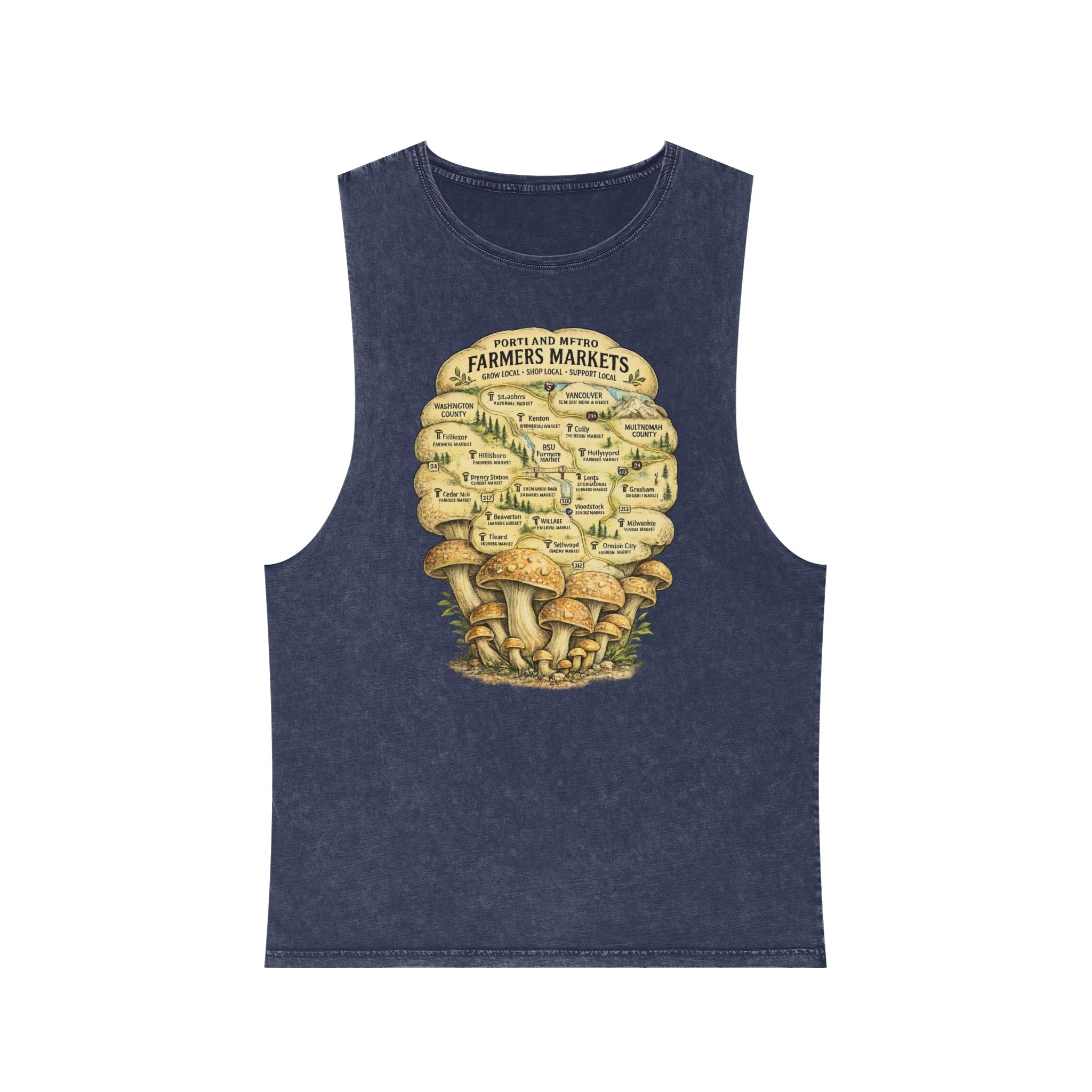 Portland Mushroom Festival Tank — Farmers Markets Map Stonewash Tank
