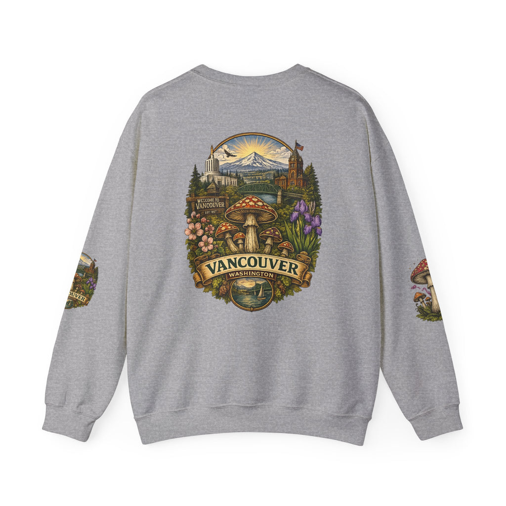 City:  Vancouver Crewneck Sweatshirt — Scenic Pacific Northwest Fungi Design