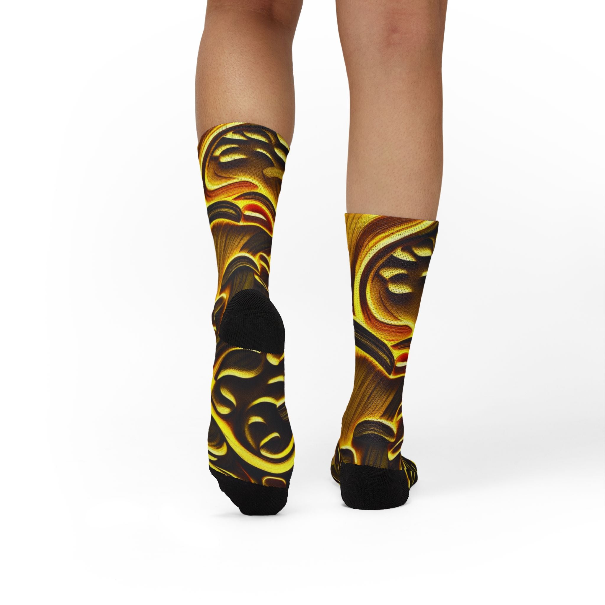 Socks: Gold Baroque Sublimation Socks — Ornate Vintage Pattern Crew Socks