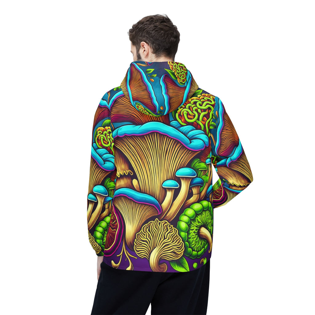 Psychedelic Mushroom Print Windbreaker Jacket — Vibrant All-Over Fungi Design