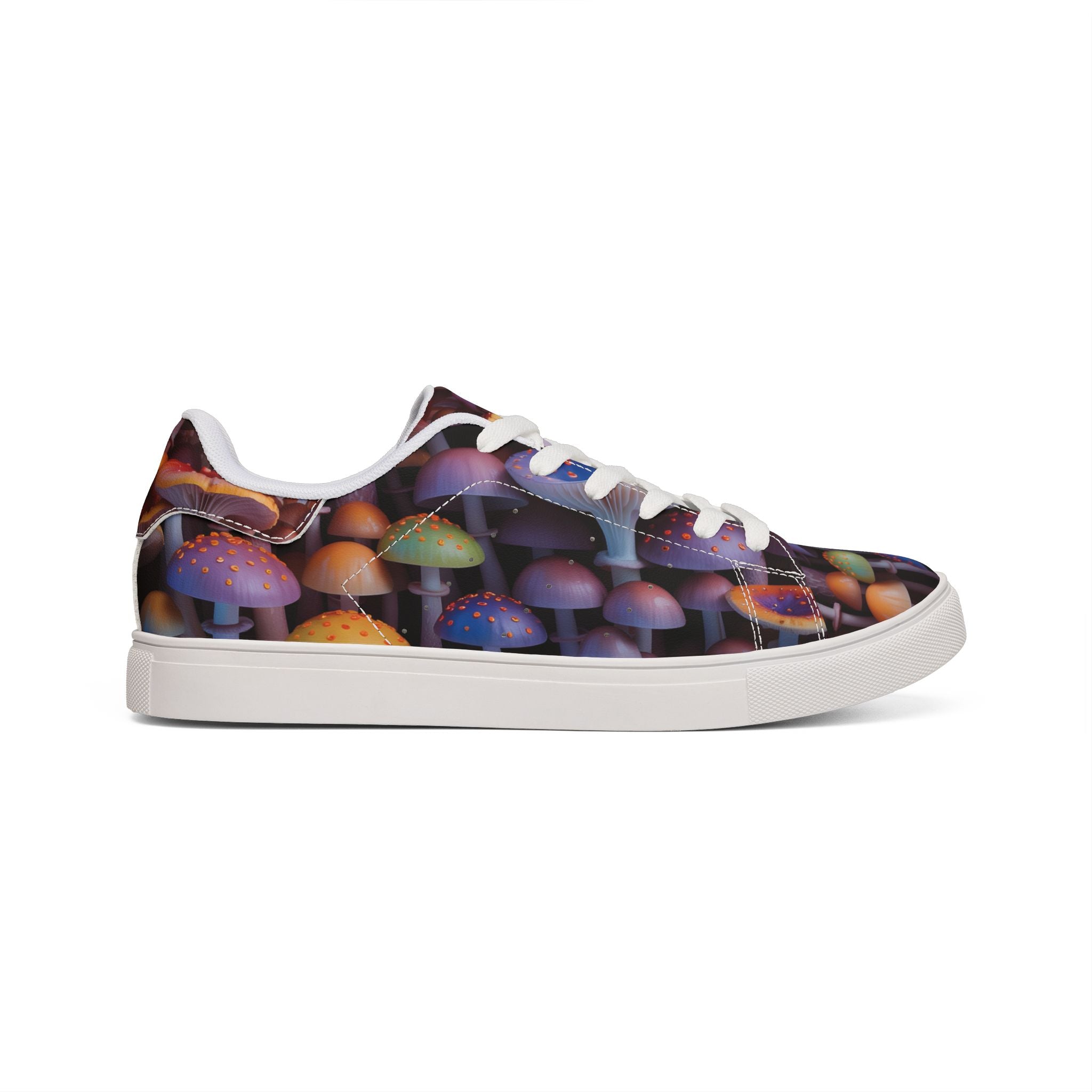 Low-Top Sneakers — Colorful Psychedelic Mushroom Print Leather