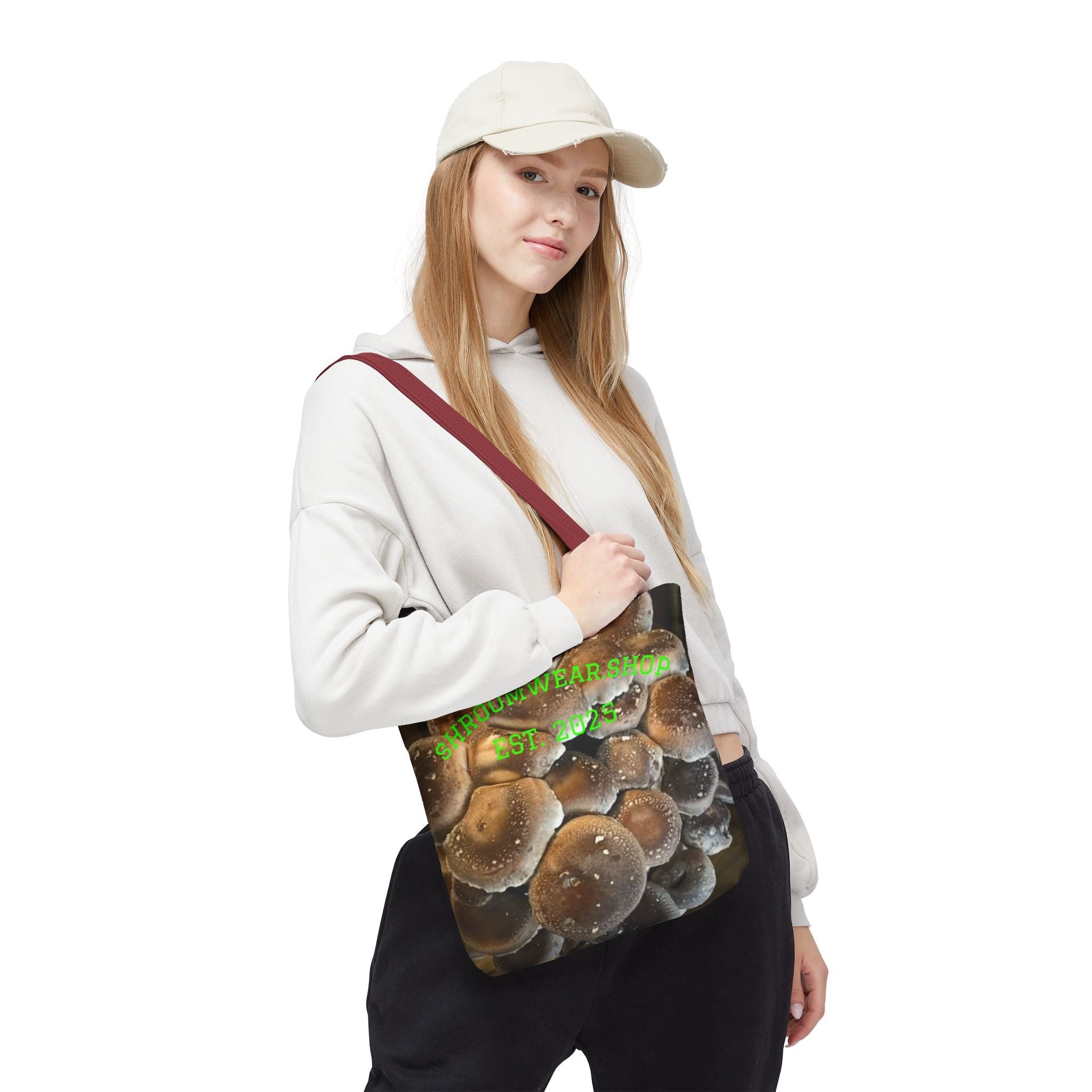 Bag: Mushroom Print Tote Bag-Over-Print Canvas Tote