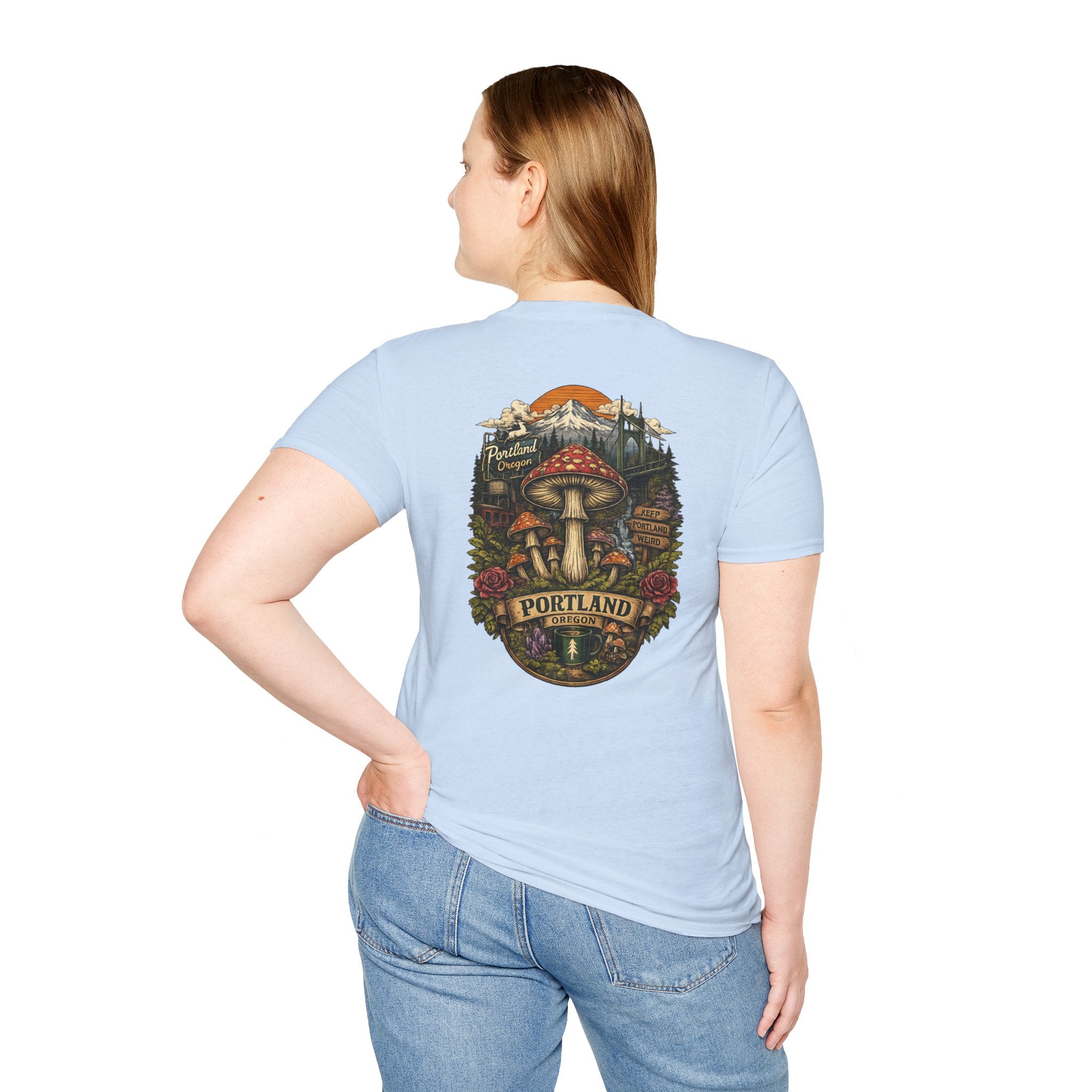 City: Portland Mushroom Magic T-Shirt — Vintage Red Toadstool Illustration