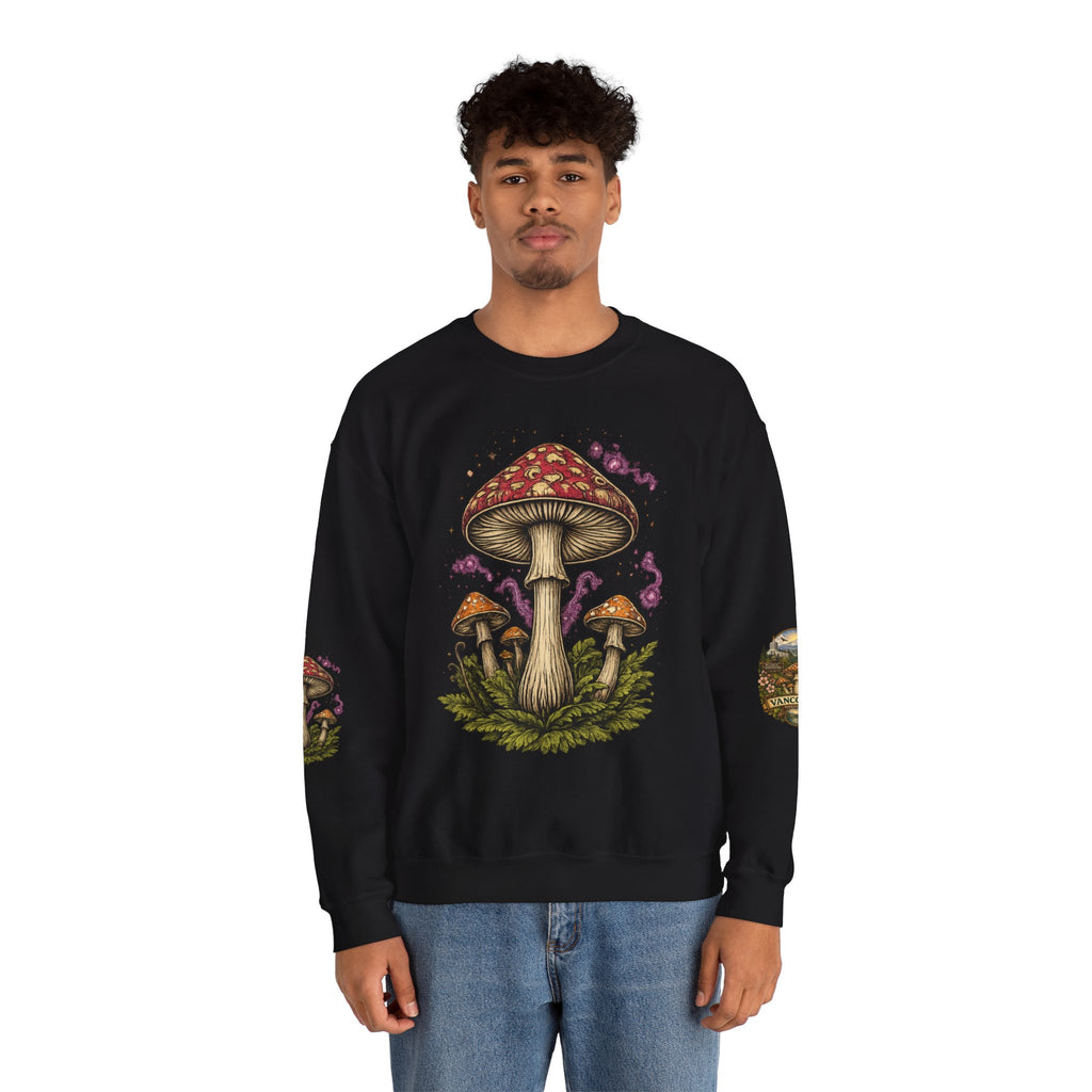 City:  Vancouver Crewneck Sweatshirt — Scenic Pacific Northwest Fungi Design