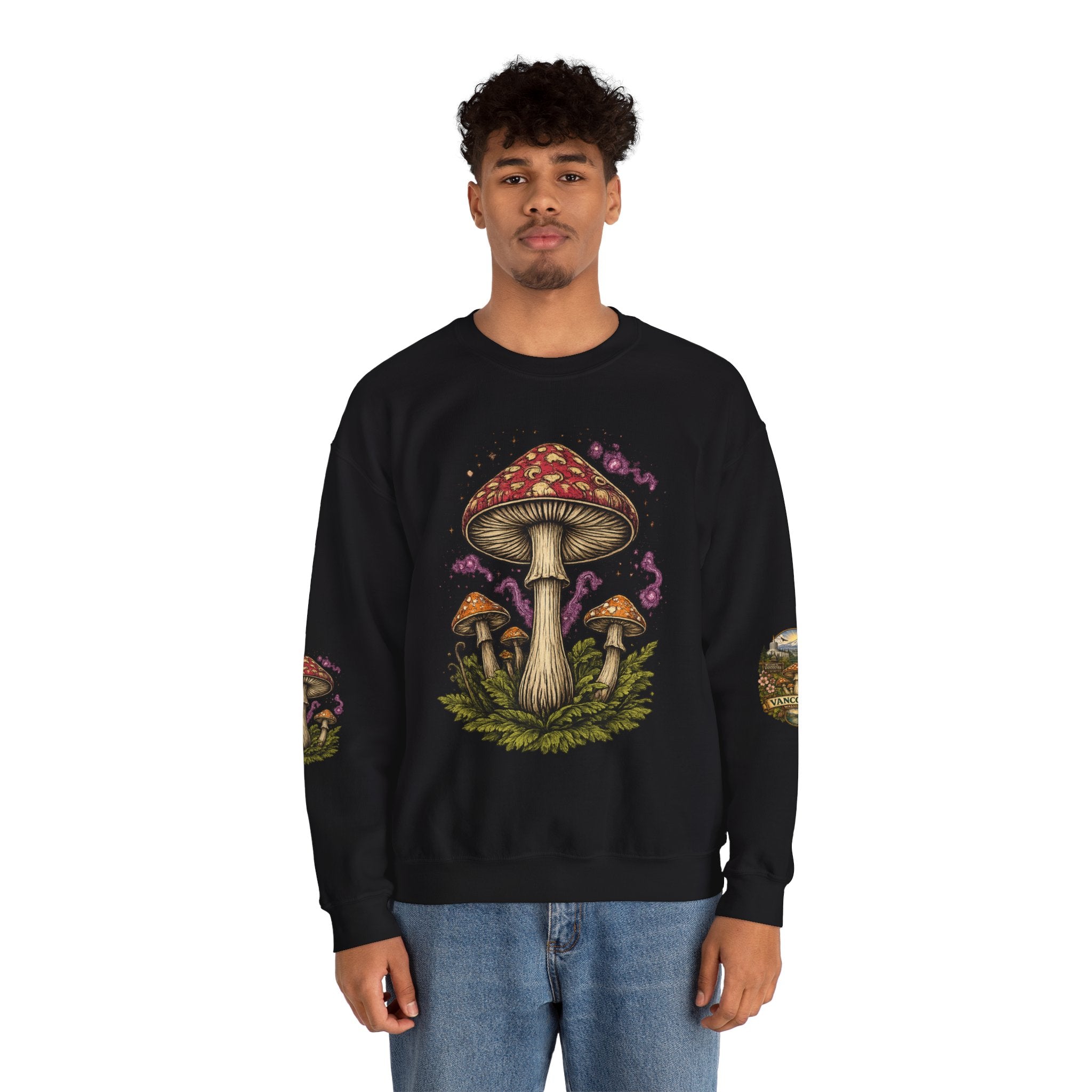 City:  Vancouver Crewneck Sweatshirt — Scenic Pacific Northwest Fungi Design