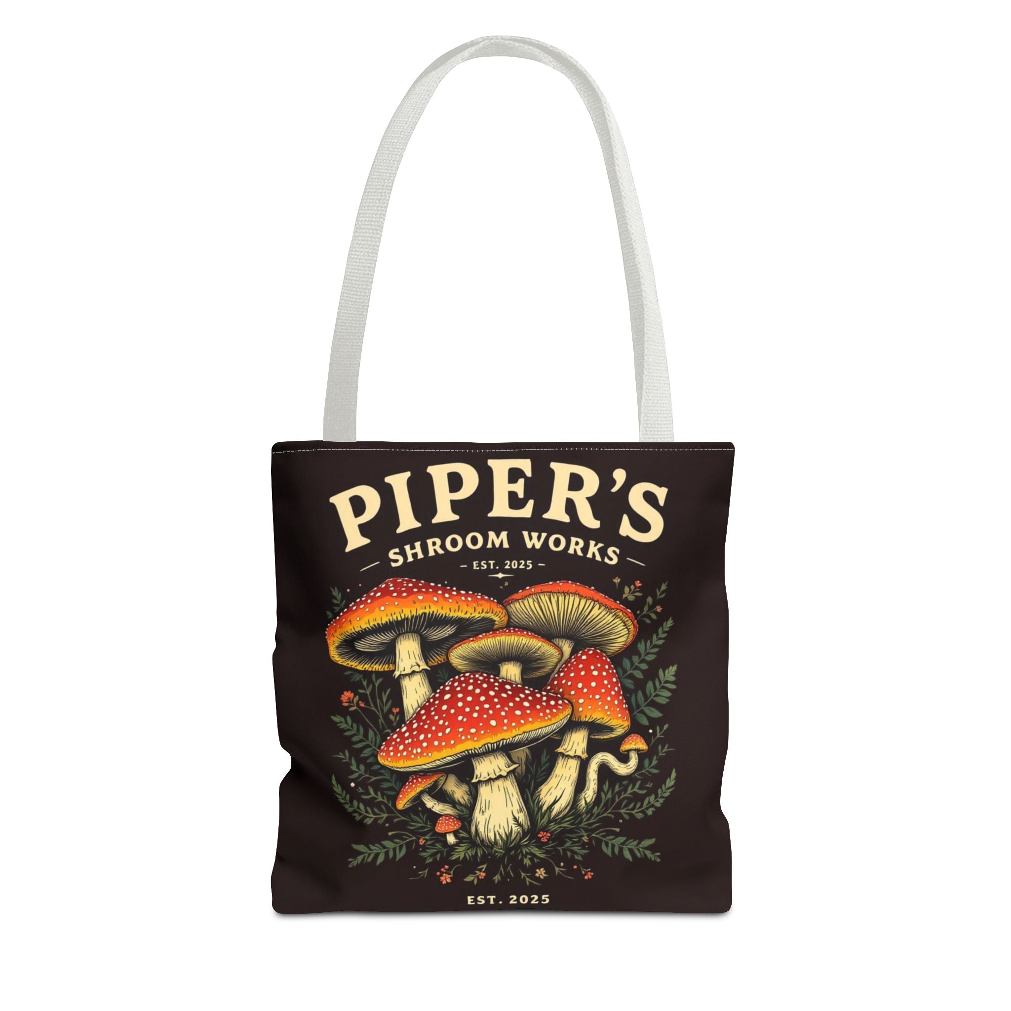 Mushroom Tote Bag — "Piper's Shroom Works" Vintage Fungi Market Shopper