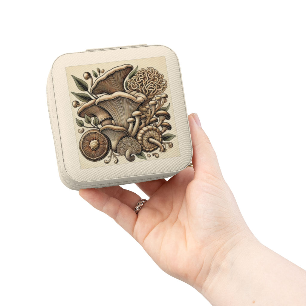 Estuche de viaje para joyas "Jardín de setas" – Organizador compacto con forro de terciopelo