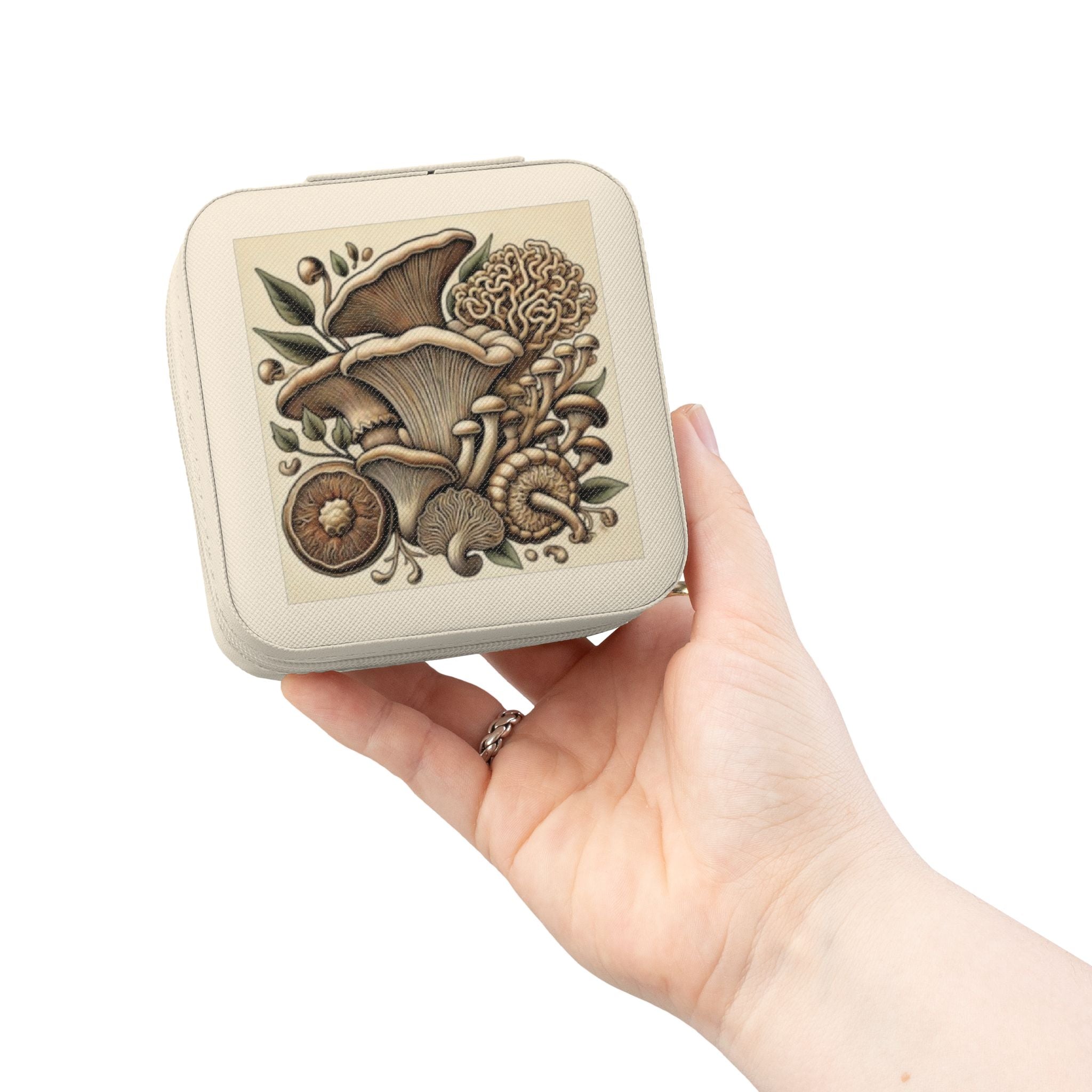 Mushroom Garden Jewelry Travel Case – Compact Velvet-Lined Organizer