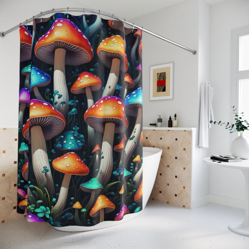 Mushroom Forest Shower Curtain — Colorful Psychedelic Fungi Bathroom Decor