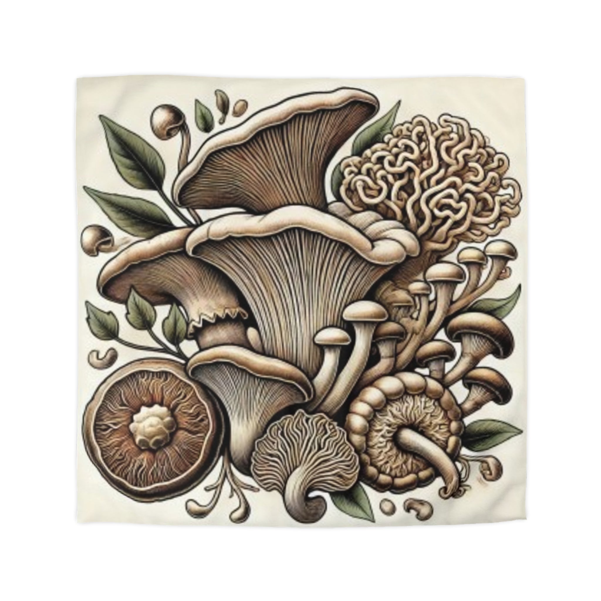 Mushroom Botanical Duvet Cover — Earthy Fungi Illustration Bedding