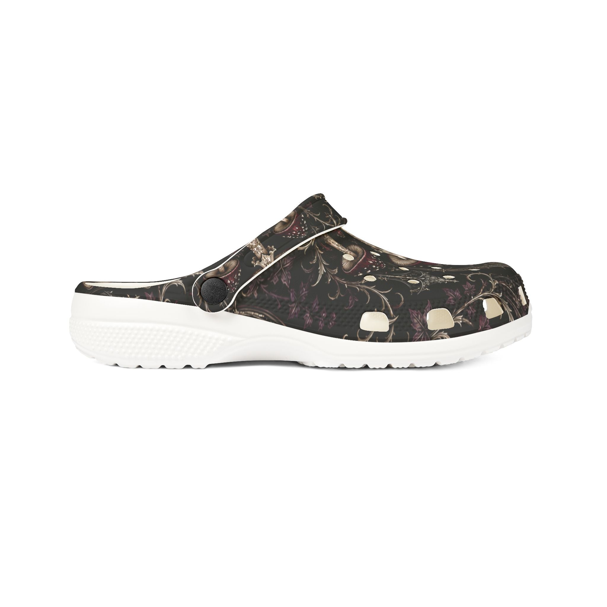 Clogs: Mushroom Garden EVA Foam Clogs — Lightweight Comfort Shoes with Dark Fungi Print