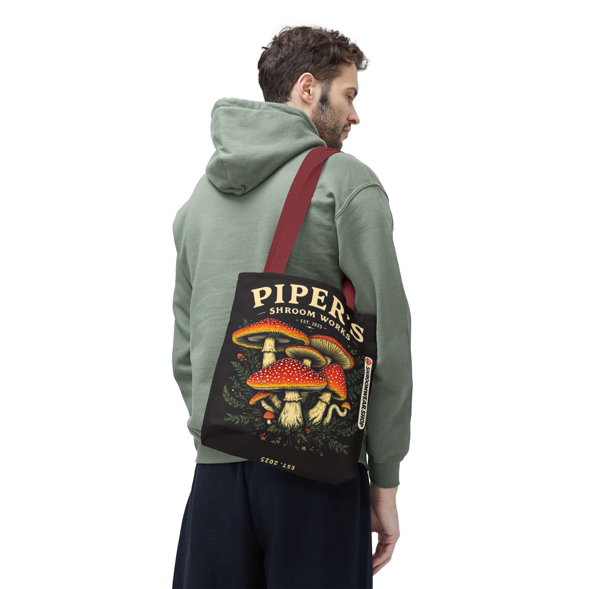 Bag: Mushroom Tote Bag — “Piper’s Shroom Works” Vintage Fungi Market Tote