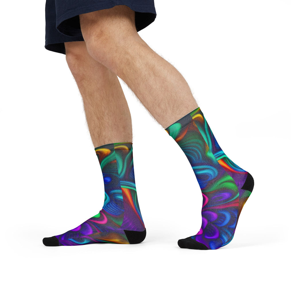 Crew Socks: Psychedelic Swirl Crew Socks - Vibrant Abstract Sublimation Socks