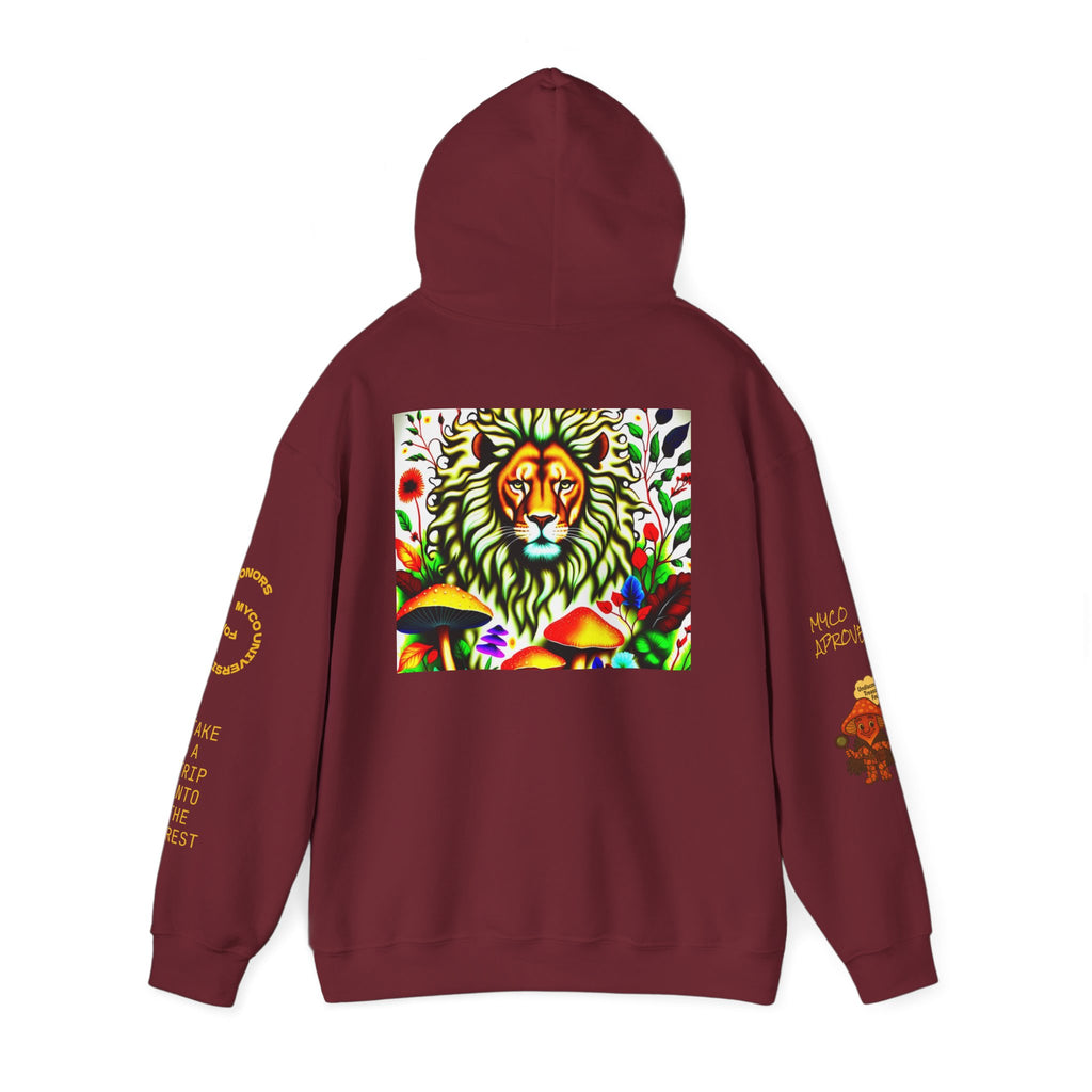 Myco University Lion & Mushroom Hoodie — Psychedelic Lion Graphic Pullover