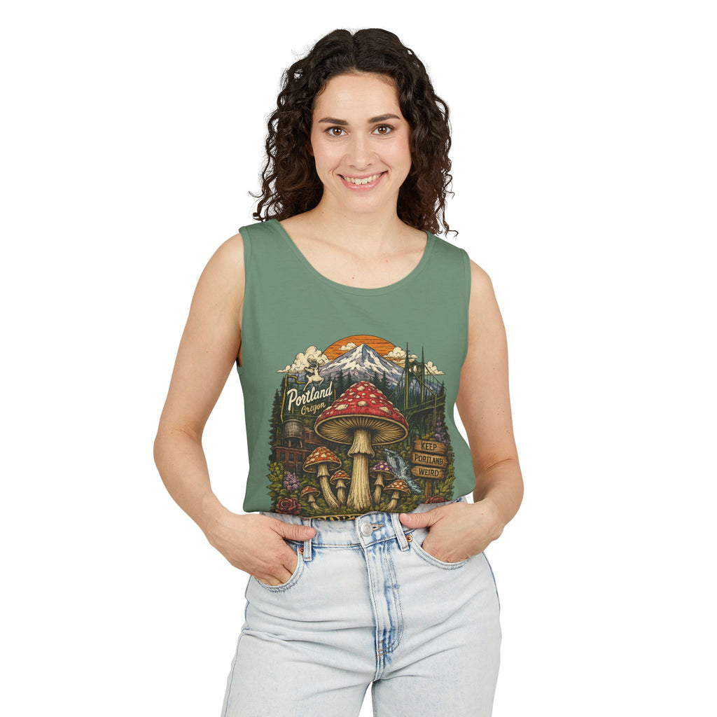 City: Portland Mushroom Tank Top — Vintage Forest Travel Graphic