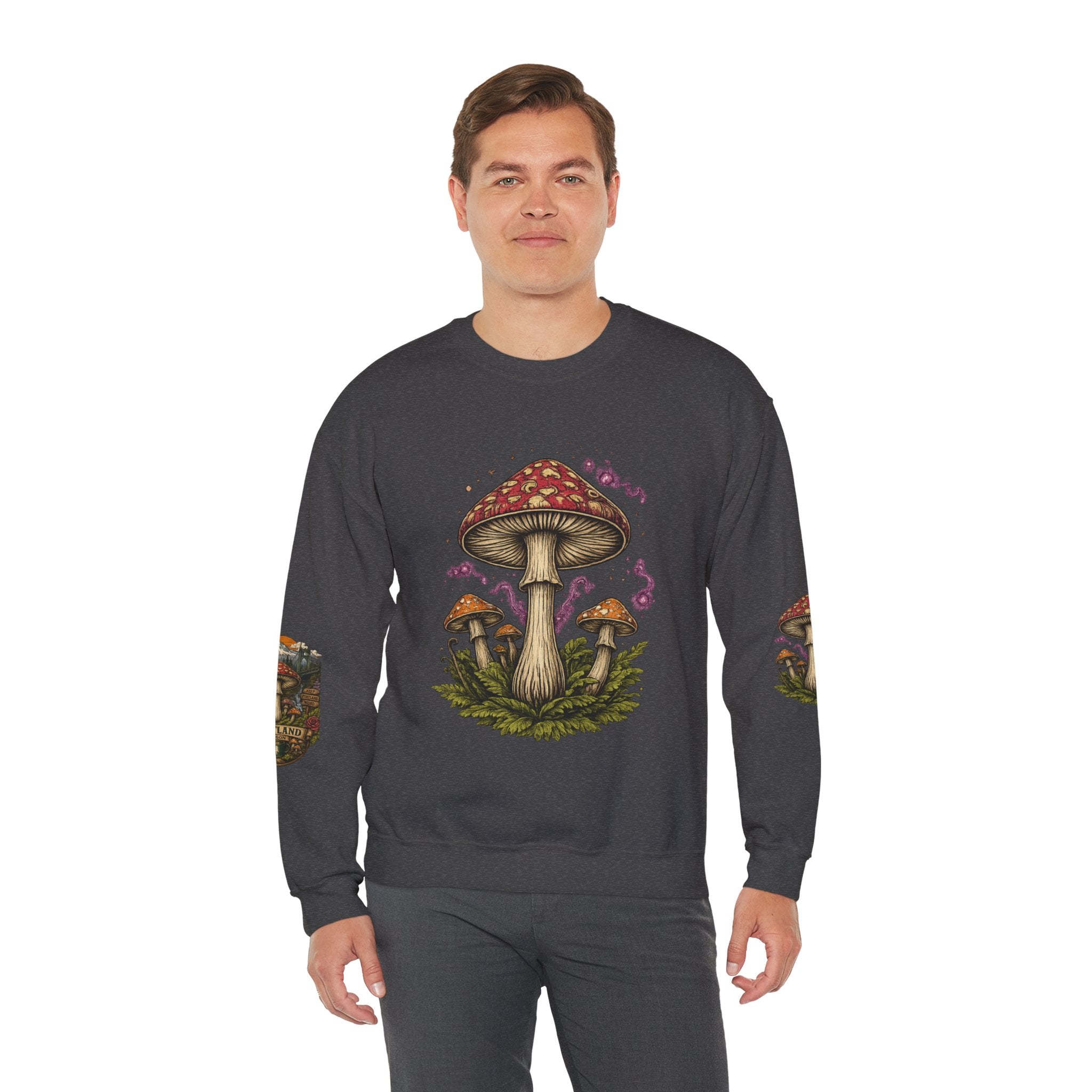 City: Portland Mushroom Crewneck Sweatshirt Vintage Psychedelic Fungi Graphic